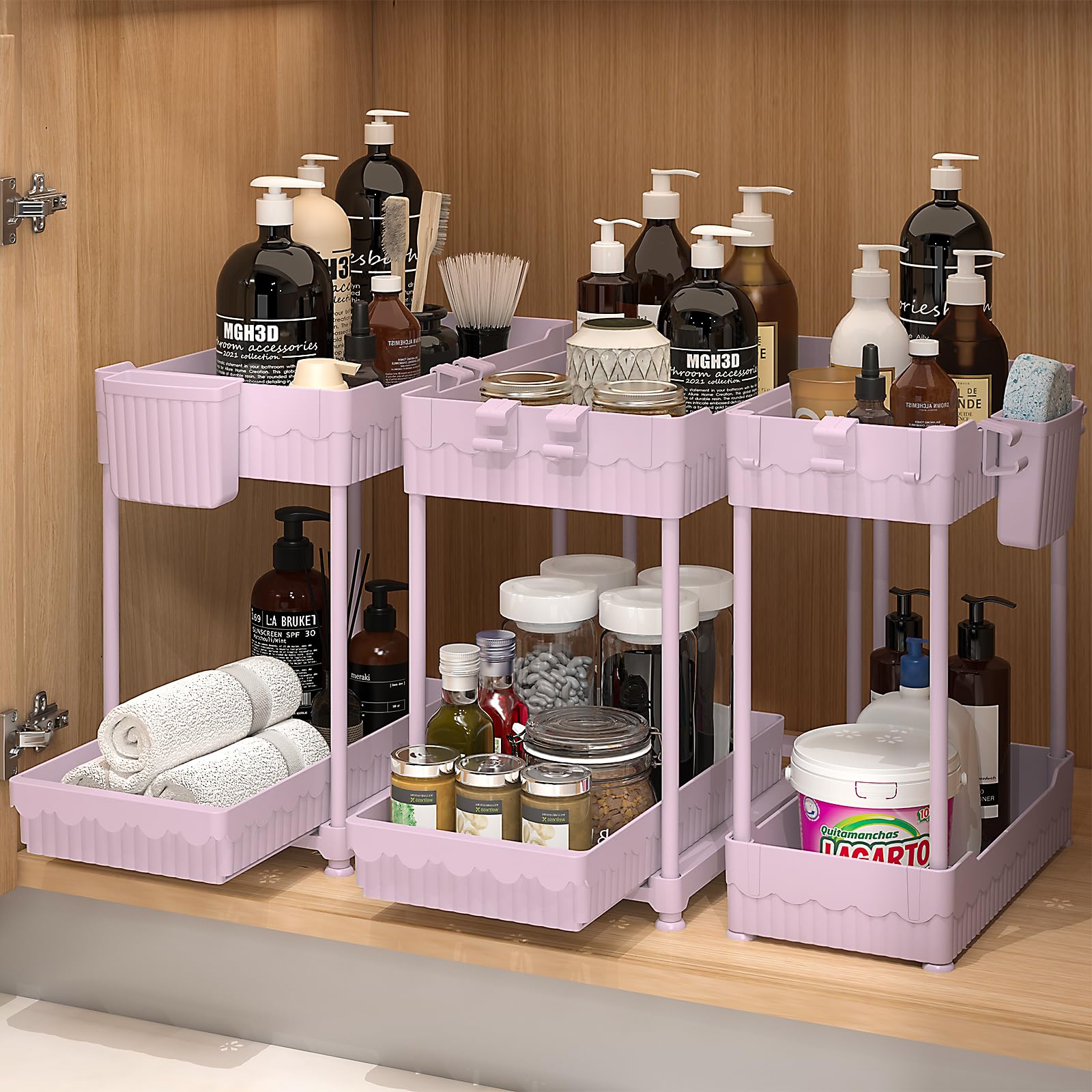 Sevenblue 3 Pack Under Sink Organizers, 2-Tier Multi-Use Kitchen and Bathroom Organizers and Storage with Sliding Drawers, Bathroom Cabinet Organizer (Pink, 12.8 Inch) Pink 12.8 Inch