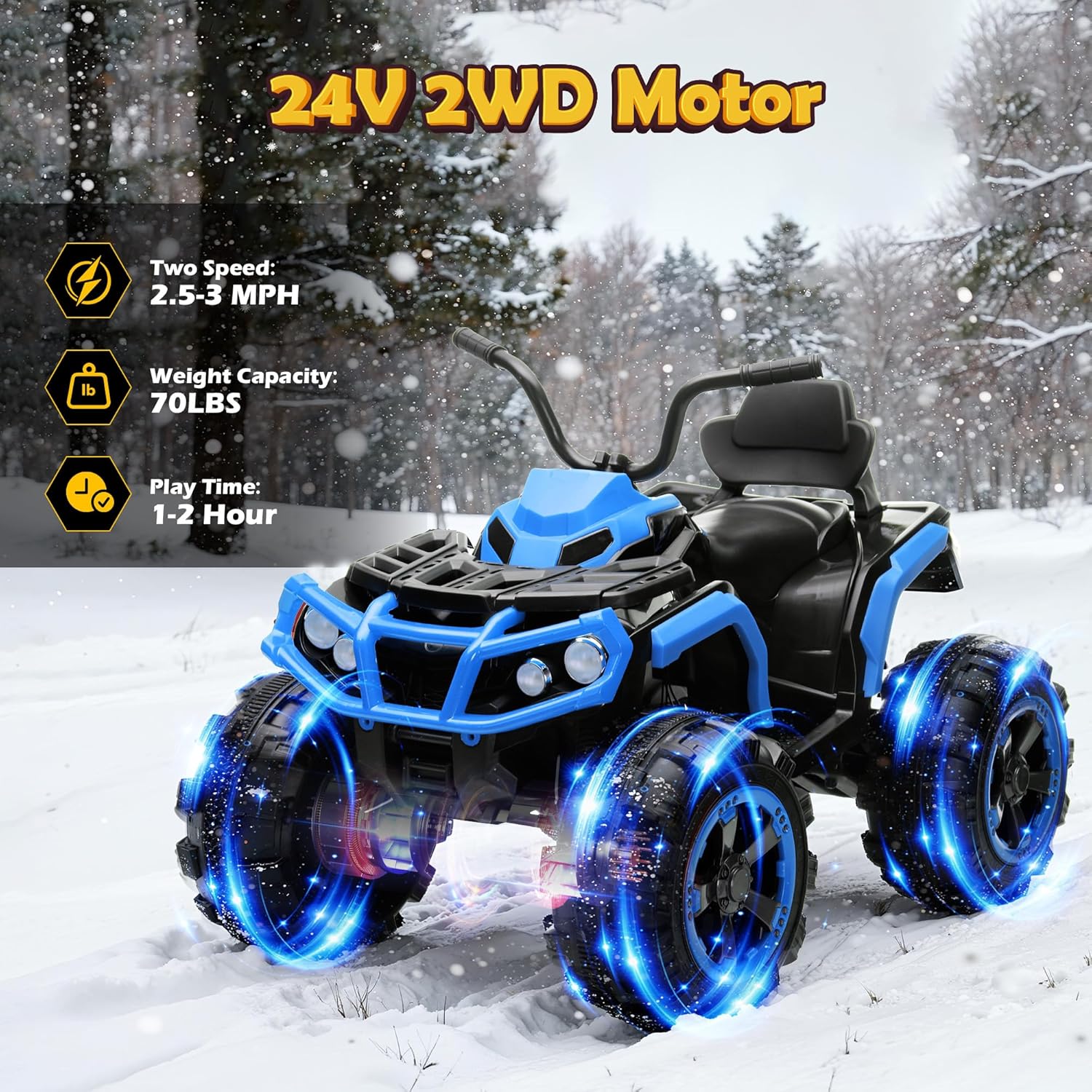 24V Kids ATV 4 Wheeler, Ride on Toys for Big Kids w/ 2 Speed, Led Light, Spring Suspension, Bluetooth, Music, 24 Volt Ride on Electric Quad for Boy & Girl Ages 3+ Blue