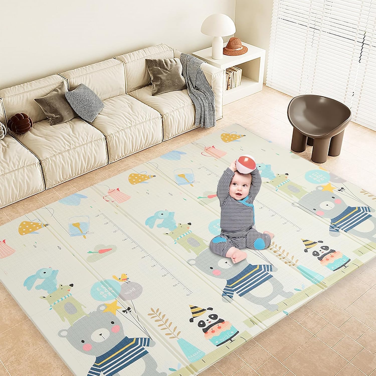 Gutsbox Tappeto Gioco Bambini Pieghevole 120x120x1cm Tappeto Gioco Neonato Pieghevole XPE Tappetino Bambini Pieghevole E Reversibile, Non Tossico, Antiscivolo