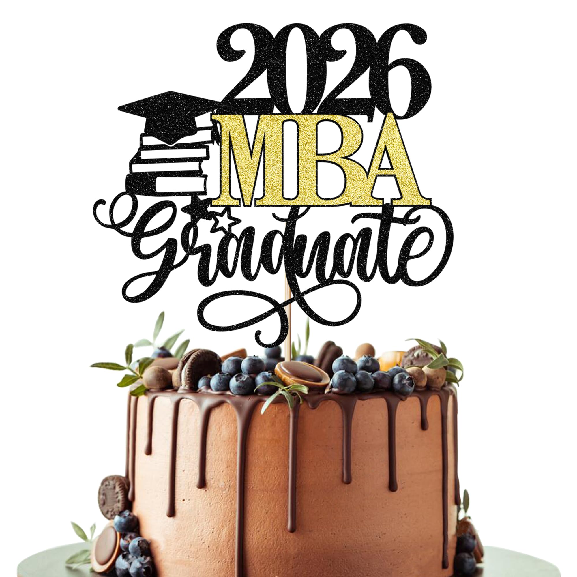 Leetaivie 2026 MBA Graduate Cake Topper, Congrats MBA,You Did It, Congrats College Graduation Party Decorations, Congratulations MBA Graduation Party Decoration Supplies (Black Gold 3)