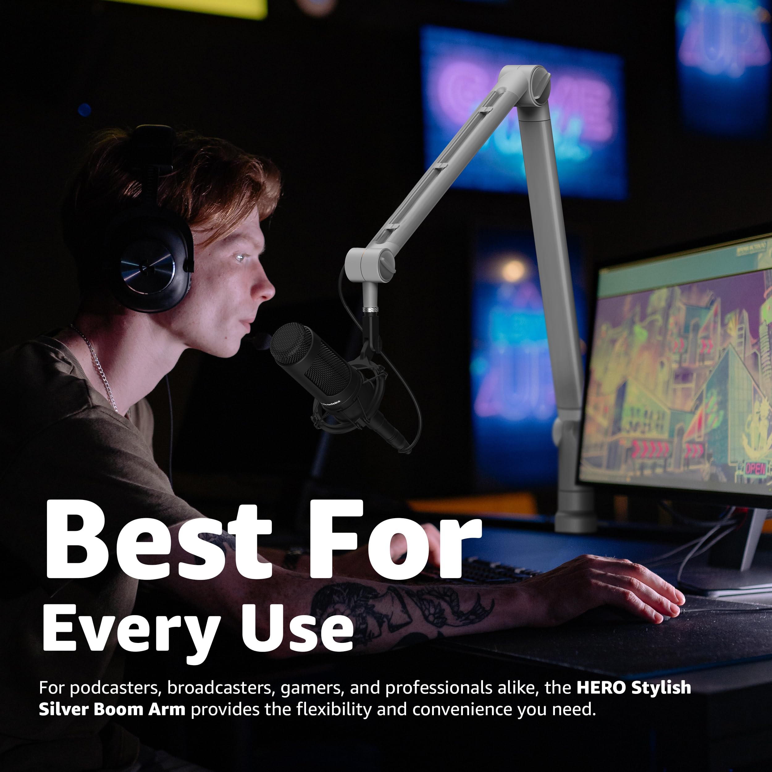 IXTECH Brazo de brazo – Micrófono giratorio ajustable de 360° resistente de acero inoxidable para micrófono, soporte de mesa, tijera plegable, brazos de montaje estables para estudio de radio,