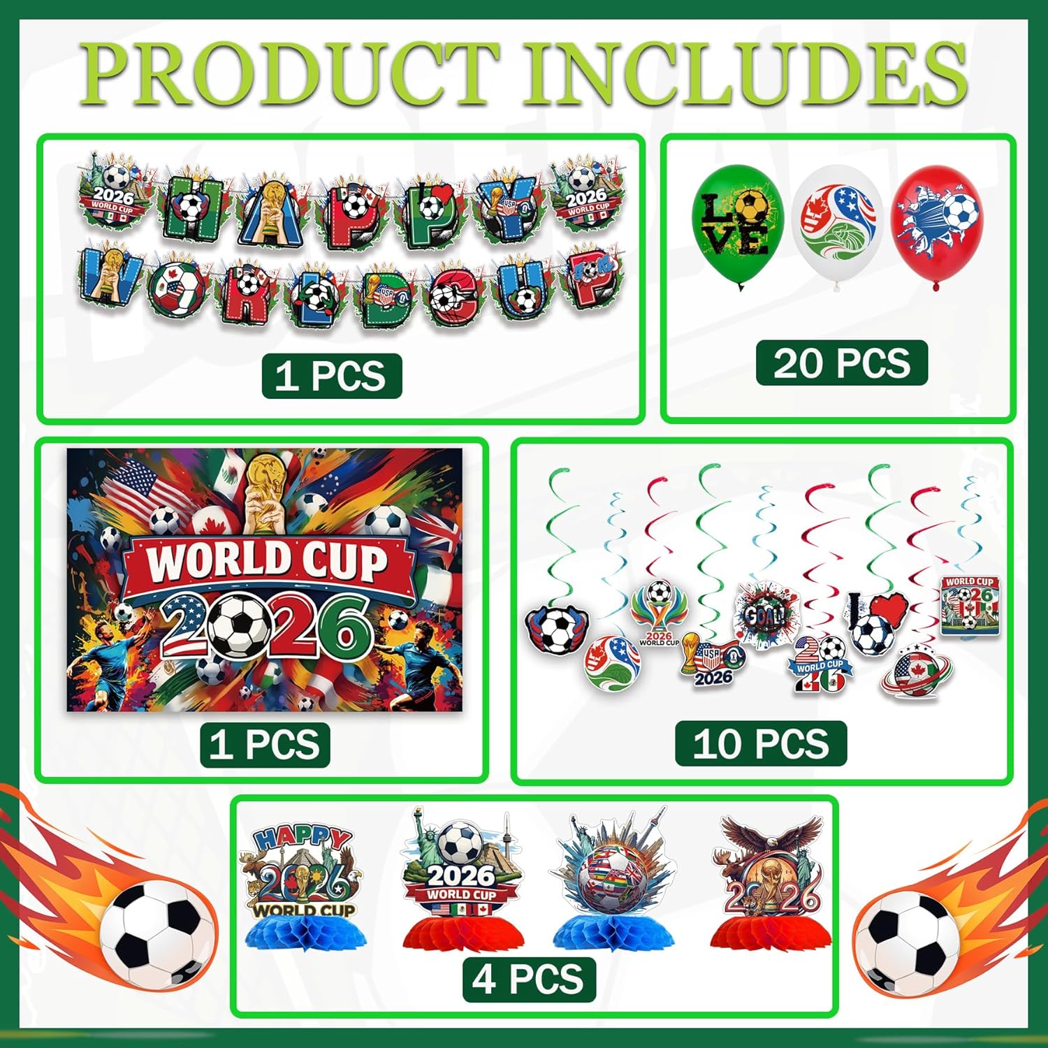 World Cup 2026 Party Decoration, Complete Celebration Kit, Party Supplies for Soccer Fans, World Cup 2026 Celebrations