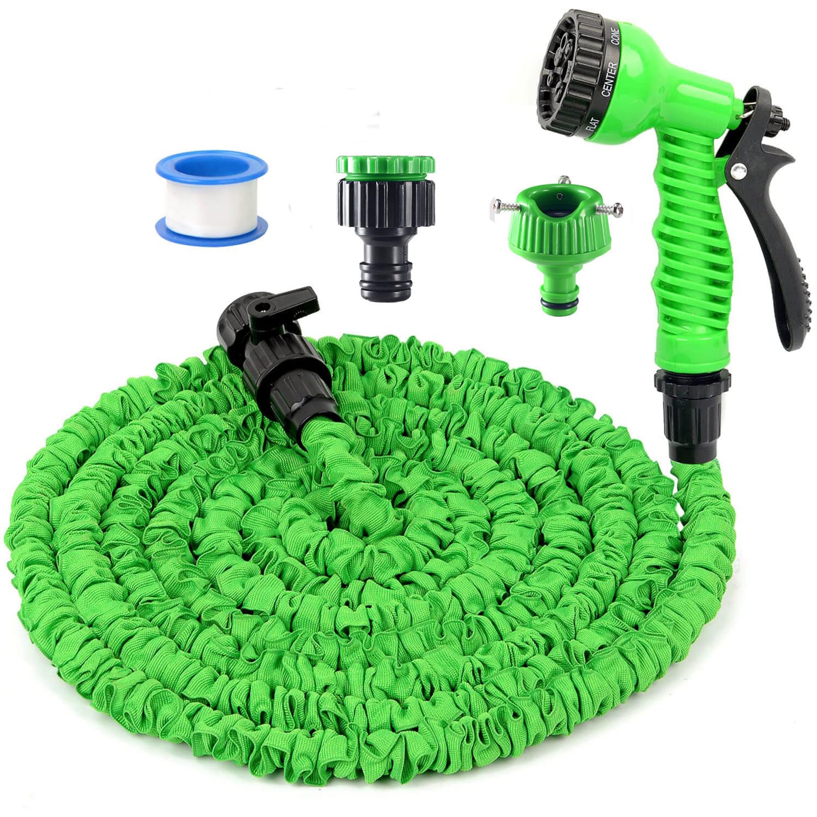 GenericExpandable Garden Hose - 100FT Flexible Water Hose with 7 Function Spray Nozzle, Green, Rubber, Expandable Hose Pipe Spray Gun, Outdoor Magic Water Pipe for Gardening Lawn Car Pet Washing