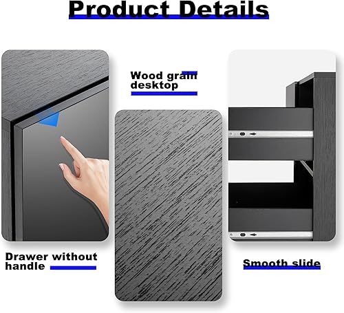 Miniatura 5 de ANBUY Cómoda doble LED de 6 cajones, cómoda moderna con cajones de alto brillo, doble cómoda, cómoda de almacenamiento negra para dormitorio (negro)