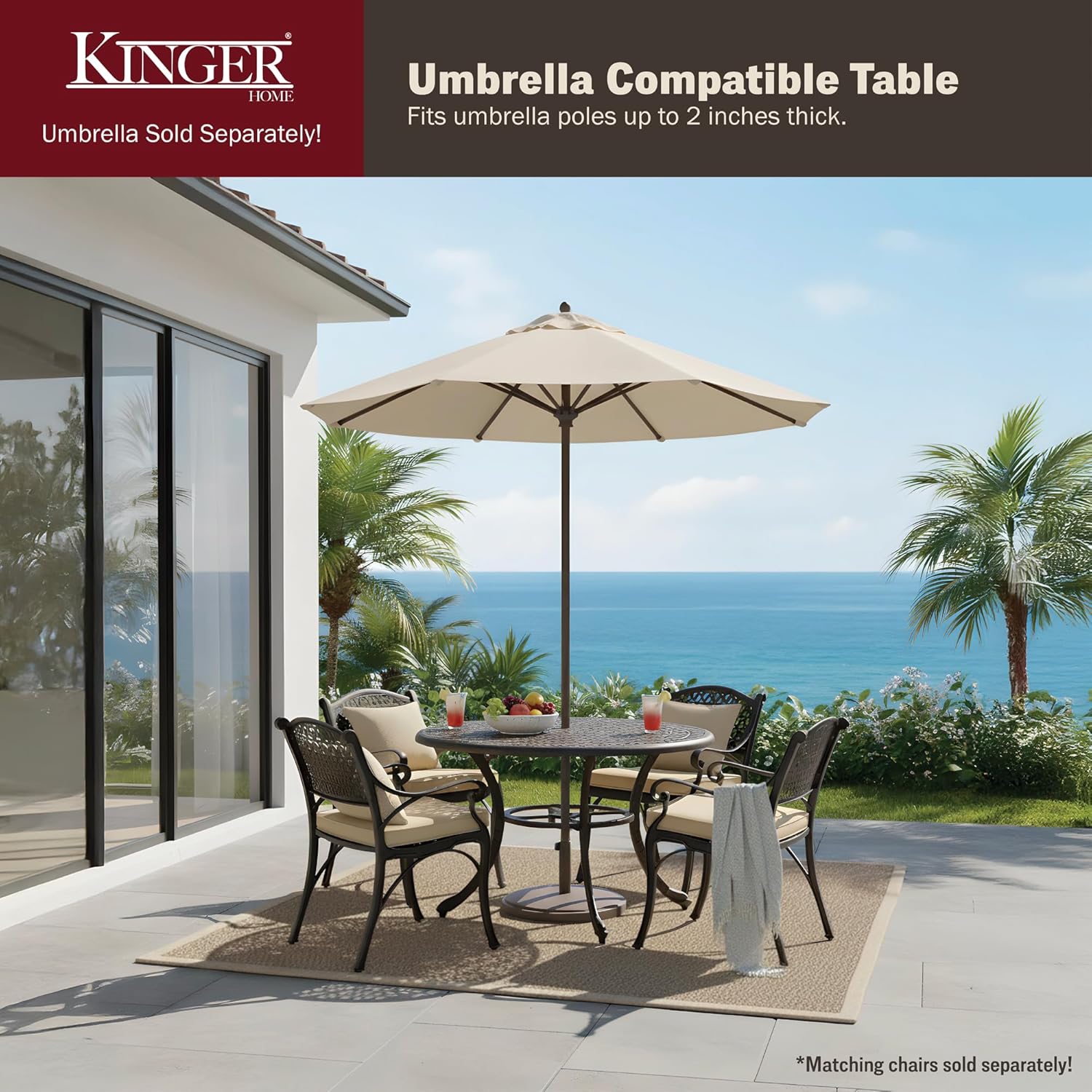 Kinger Home Harmon 41-inch Patio Dining Table, Round Outdoor Table, Outdoor Dining Table, Aluminum Patio Furniture, Outdoor Dining Set, Woven Design, Rust Resistant