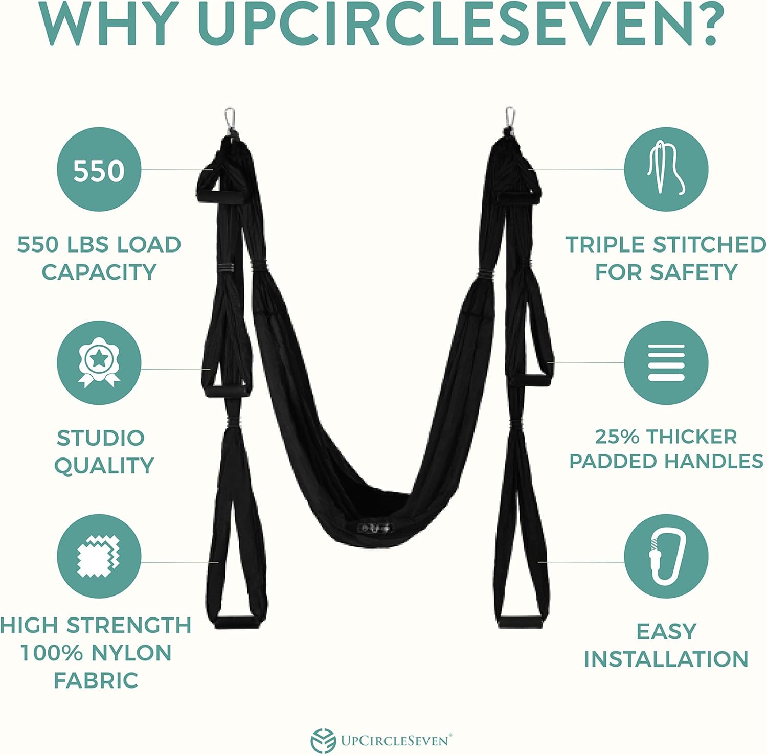 UpCircleSeven Yoga Wheel Set (Black) and Yoga Swing (Black) Bundle