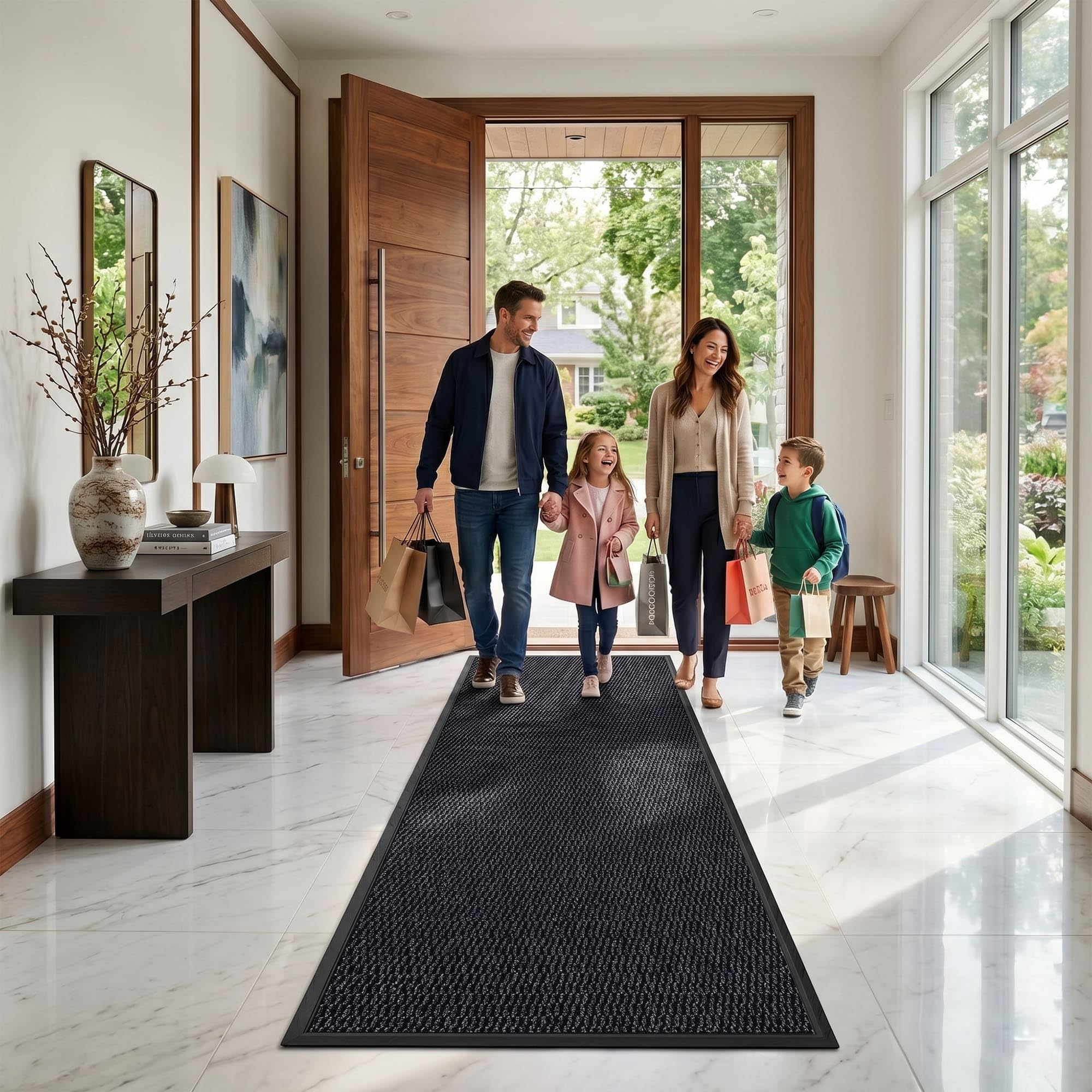 RR Rugs Sunny Washable Runner Rug – Non-Slip Low Profile Hallway Runner for Indoor & Outdoor Use, Long Floor Mat for Corridor, Kitchen, Entrance & Commercial Areas (Black, 60x180 cm)
