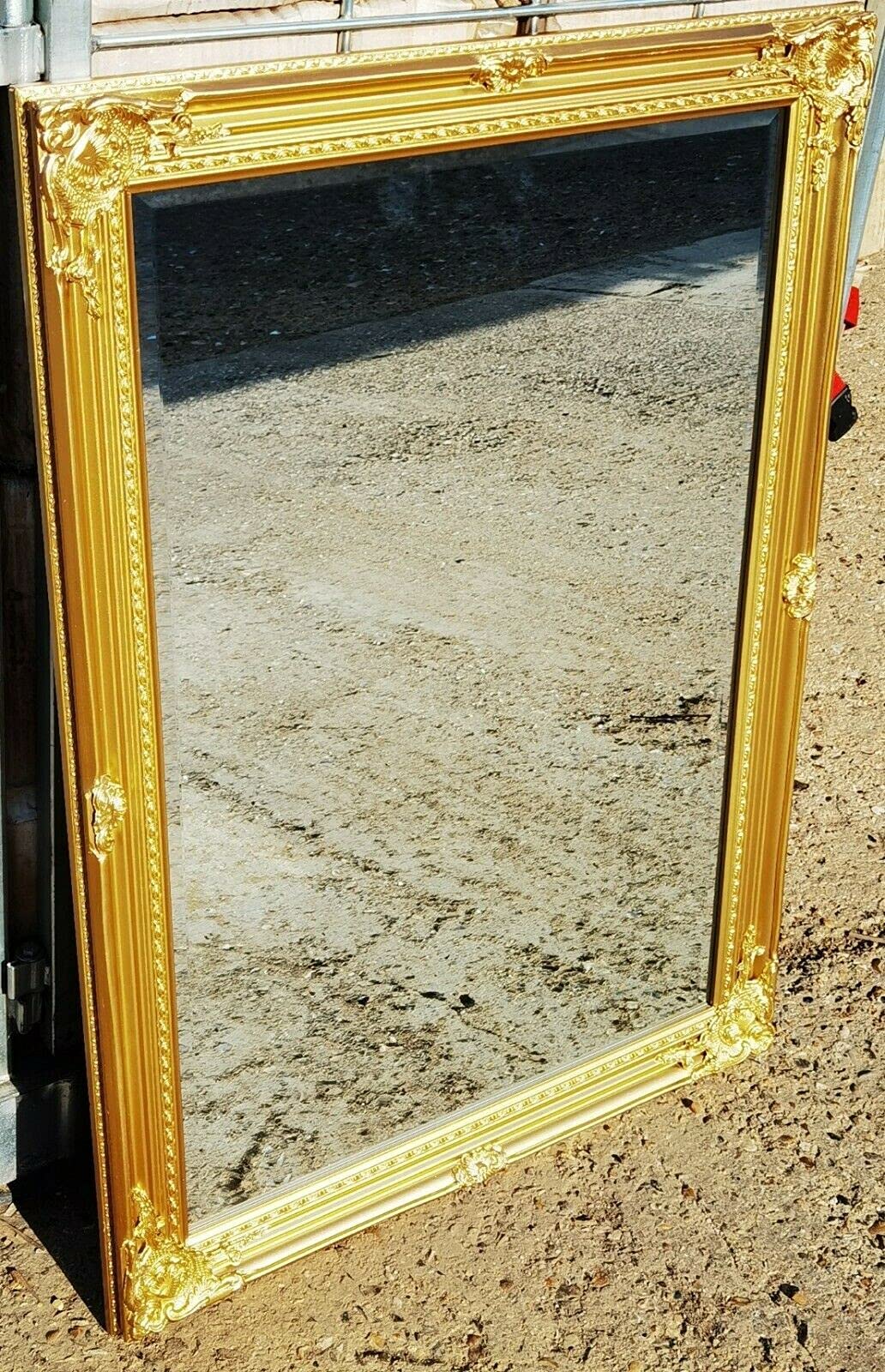 Deenz Gold Large Ornate Wall Mirror Rustic French Hallway Bathroom Wooden Flowery Design 104X74cm