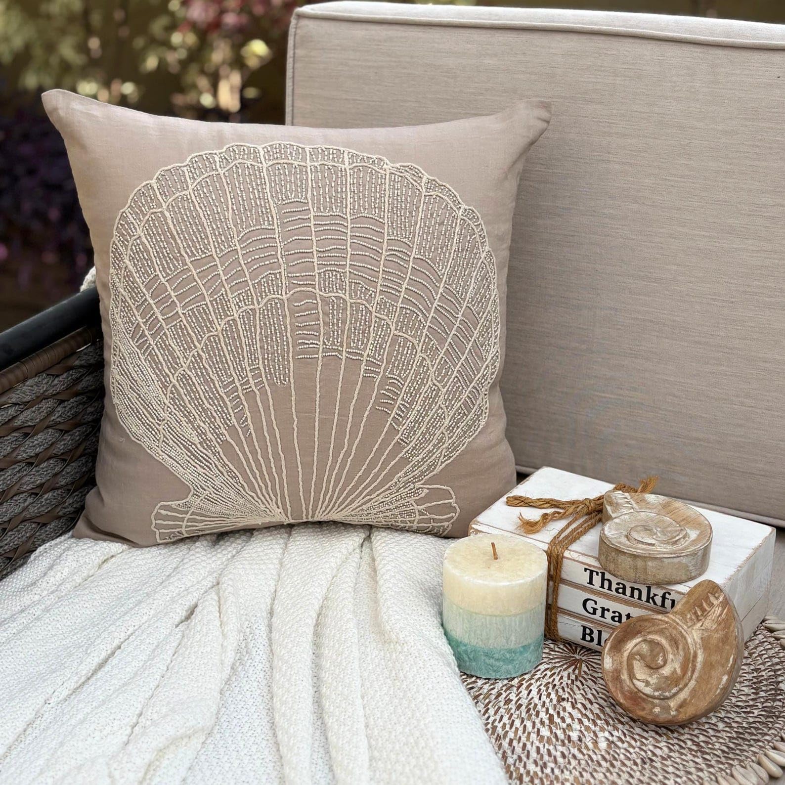 The HomeCentric Moca Set di 2, 40x40 cm Lino Di Cotone Fodera per cuscino con cerniera, Sea Weeds, Pearl Beige Cotone Fodera Per Cuscino Divano, Stile Spiaggia Creature Marine - Pearl Weeds