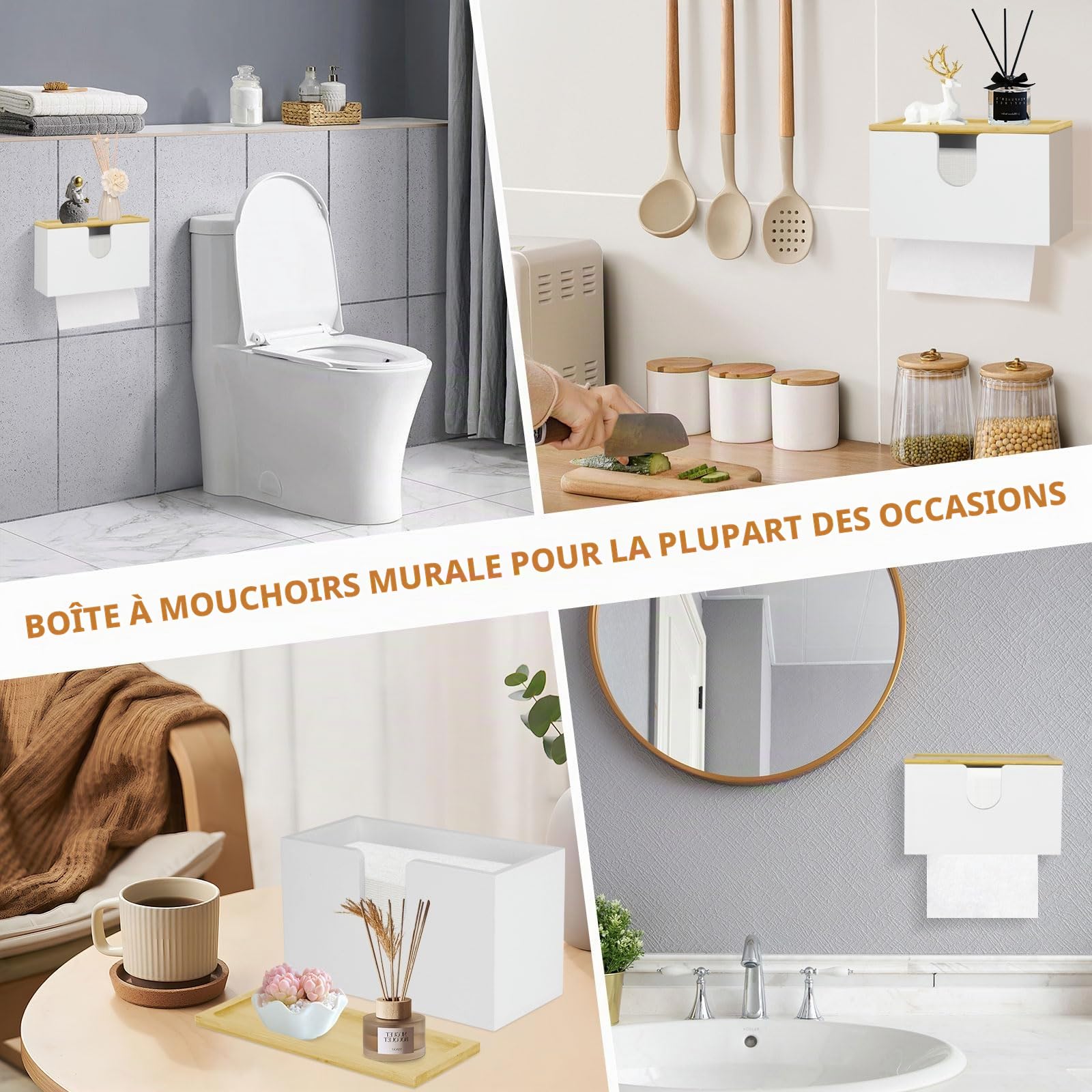 Distributeur de Serviettes en Papier Mural, 27,5 x 16 x 13cm Distributeur Essuie Main Mural en Bambou, Porte Serviette de Table Feuille à Feuille avec Couvercle pour Salon
