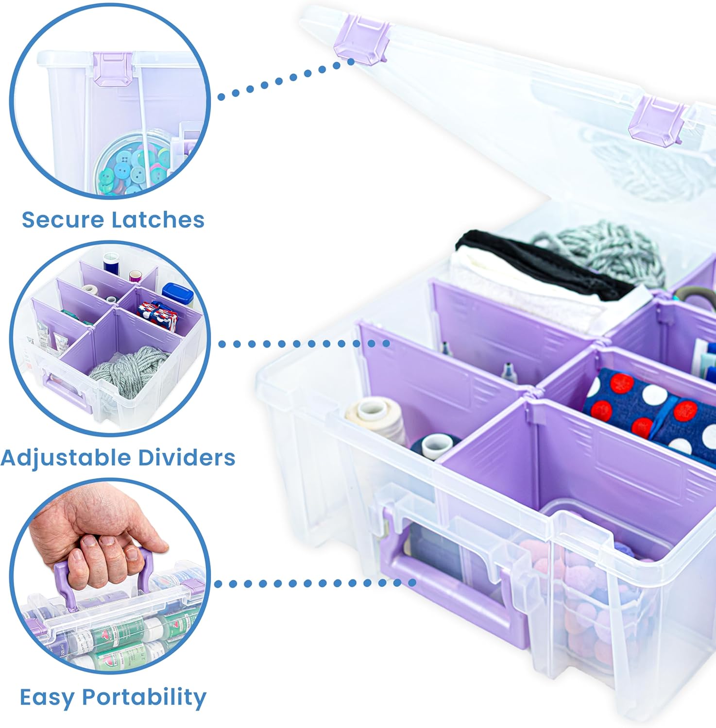 ArtBin 6990JZ Super Satchel Double Deep Compartment Box - Art Storage with 8 Removable Compartments, Smart Closure for Craft Supplies (Purple- Pack of 1)