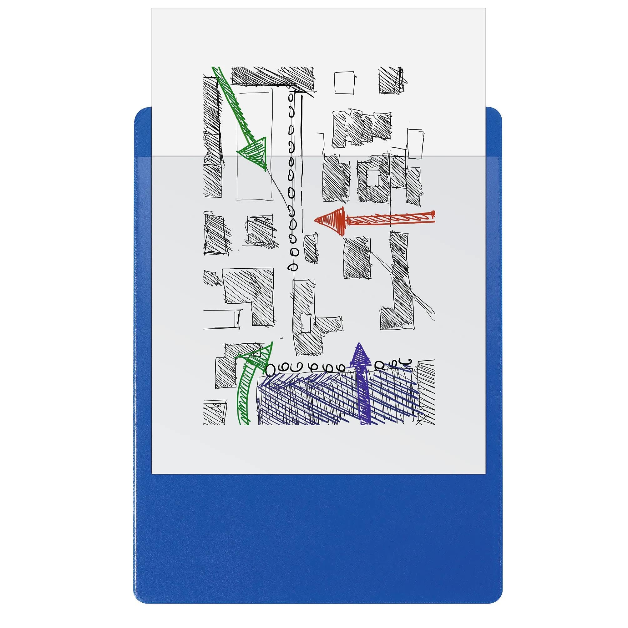 Exacompta - Réf. 19292E - Carton de 10 porte-blocs à pince avec pochette plastique sur le dos - Système d'accroche mural - Dimensions : 23 cm x 32 cm pour document format A4 - Bleu
