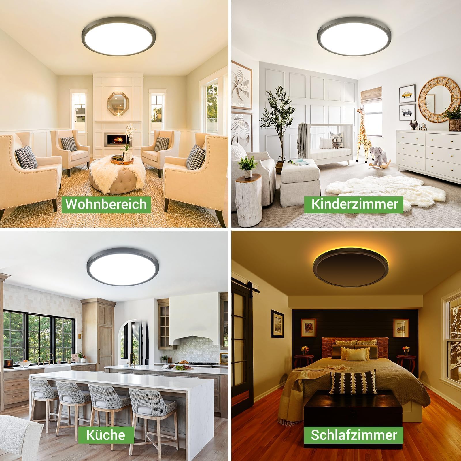 zemty 30W Lampara LED Regulable de 38 CM, Plafon LED con Control Remoto 3000LM, Luz Nocturna 1800K, Luz Led Moderna 3000K-6500K,Ideal para Cocina, Dormitorio y Salón(Blanco, 2 pieza)