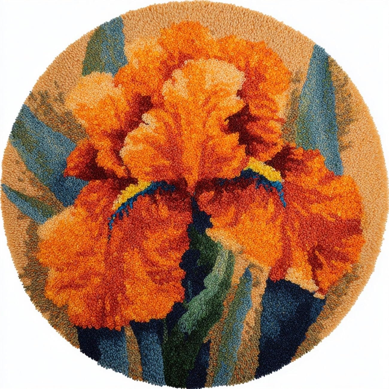Kitquiver Latch Hook Rug Kits Orange Iris 50x50cm