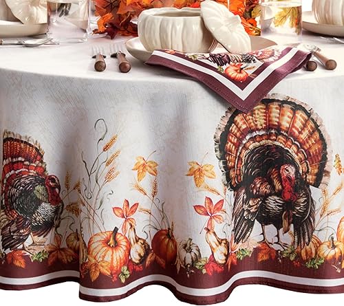 Elrene Home Fashions Autumn Heritage - Mantel de diseño de pavo, redondo de 70 pulgadas