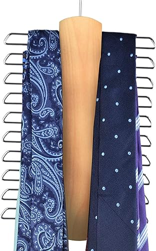 Miniatura 8 de Umo Lorenzo Colgador de madera prémium para corbata y cinturón, organizador central de madera de nogal y estante de almacenamiento con un acabado