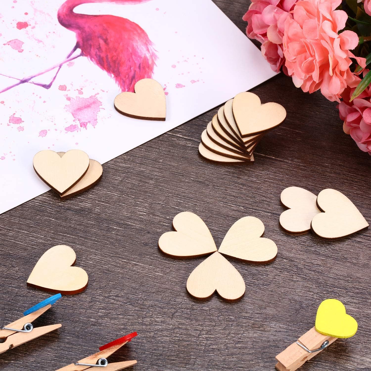 2-Inch Wooden Hearts for Crafts, 100 Pcs Heart Shaped Wood Sheets, Natural Blank Unfinished Wood Ornaments for Wedding, Wooden DIY Christmas