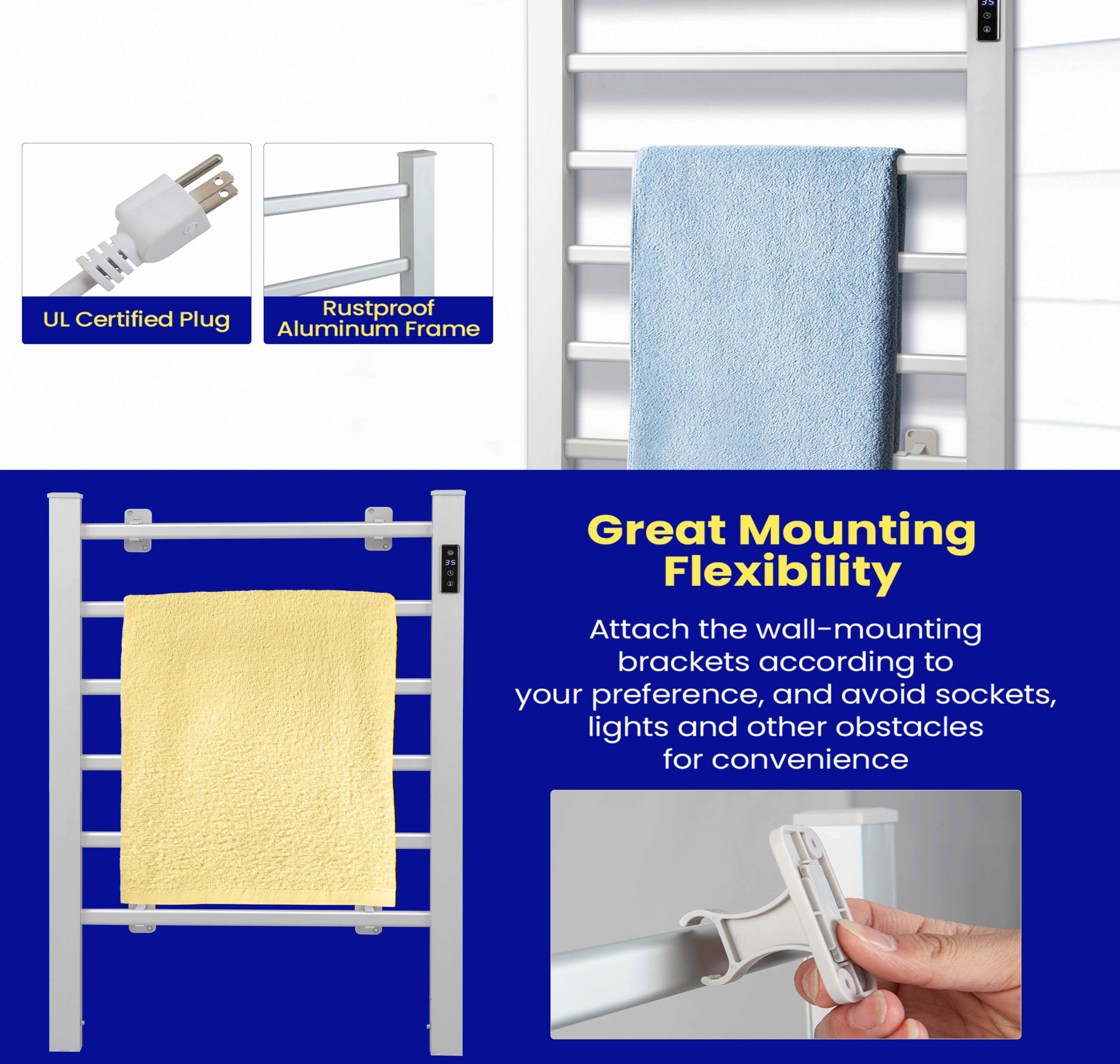LIFEZEAL Scaldasalviette Elettrico Bagno, Termoarredo Elettrico Bagno, Termosifone Elettrico da Parete e da Terra, con Timer, LED, Protezione dal Surriscaldamento e Temperatura Costante, in Alluminio
