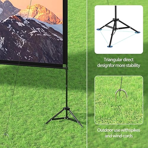 Miniatura 9 de Pantalla de proyector con soporte de 100 pulgadas, 169 4K HD Pantalla de proyector portátil para interiores y exteriores, pantalla de película