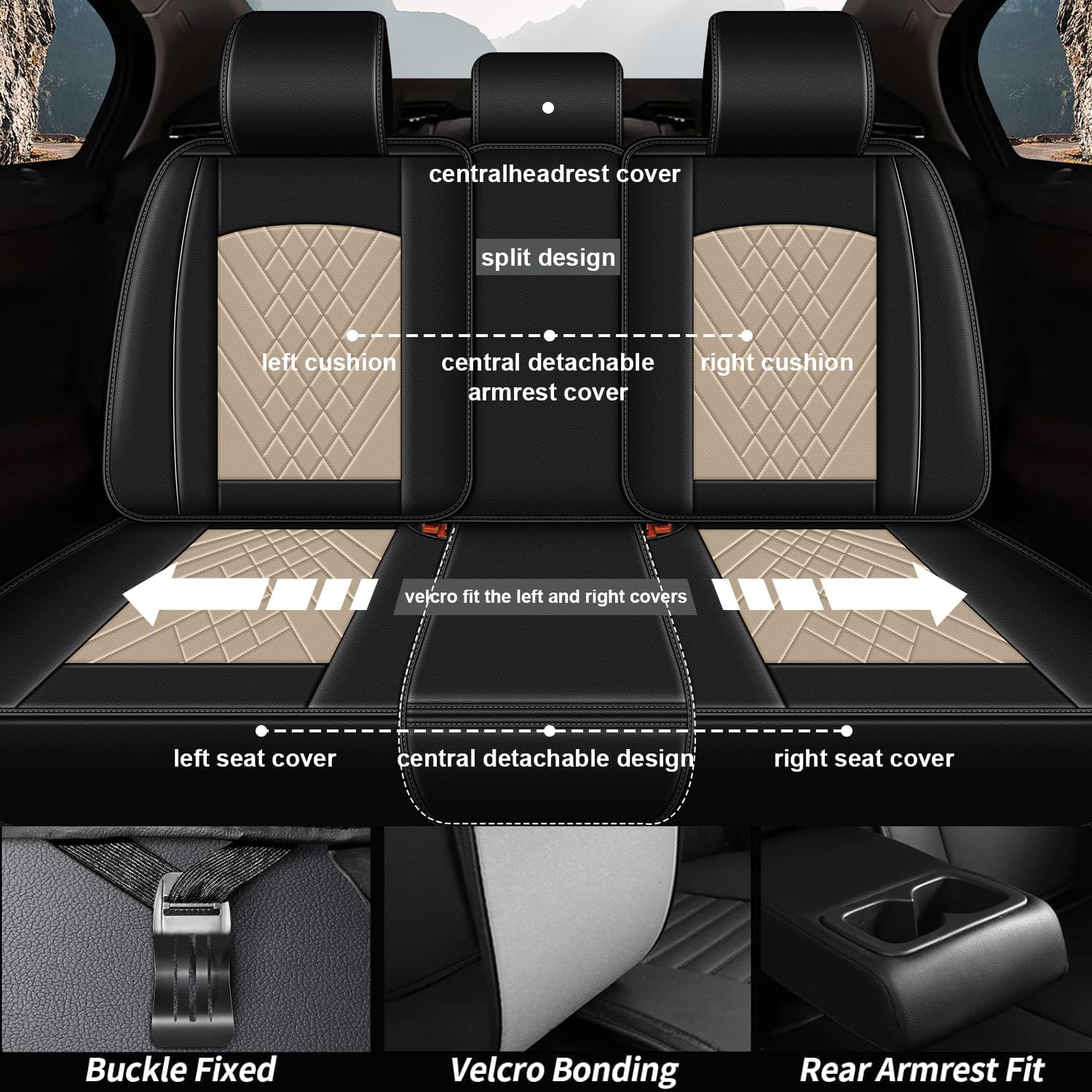 Fit for Ranger Seat Covers, 2 Front Faux Leather Car Seat Covers for 2019-2025 2026(Not Fit Raptor) Ford Ranger Crew Cab (Black & Beige)