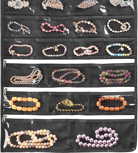 Miniatura 3 de BB Brotrade Organizador de joyas colgante, organizador de accesorios, organizador de 56 bolsillos para guardar joyas (Negro, 56 bolsillos)