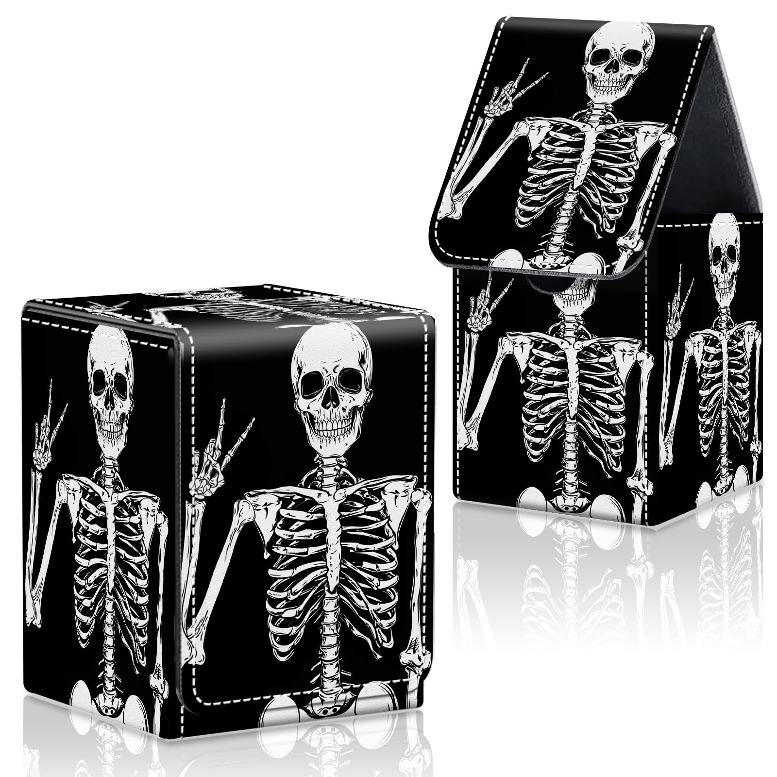 CAPAUNVDA Card Deck Box for MTG Commander Trading Cards with Magnetic Closure,Premium Card Storage Box Case Cover for MTG TCG CCG Magic Cards,Cute Skeleton