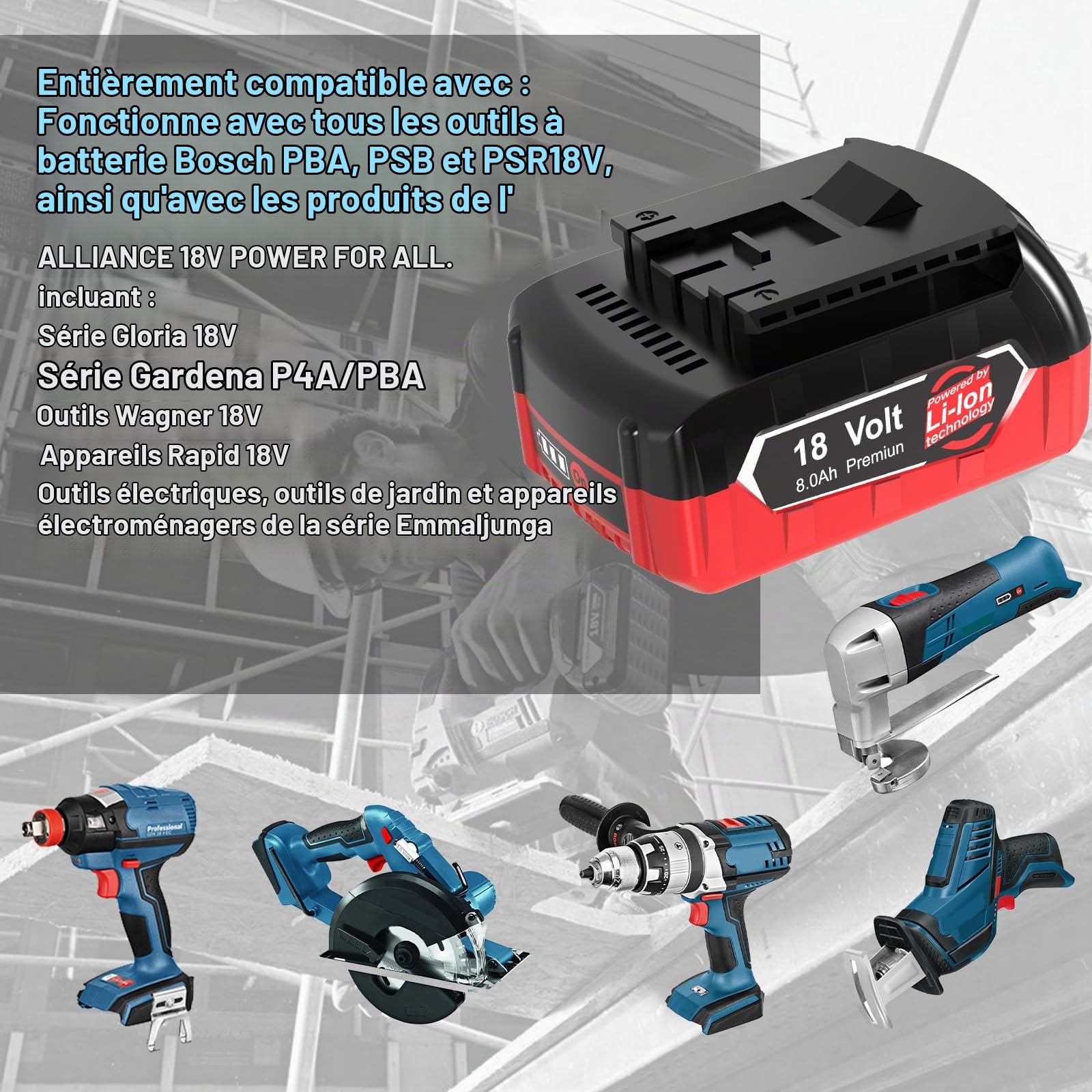 4Packs 18V 8.0Ah GBA Batteries pour Bosch Professional
