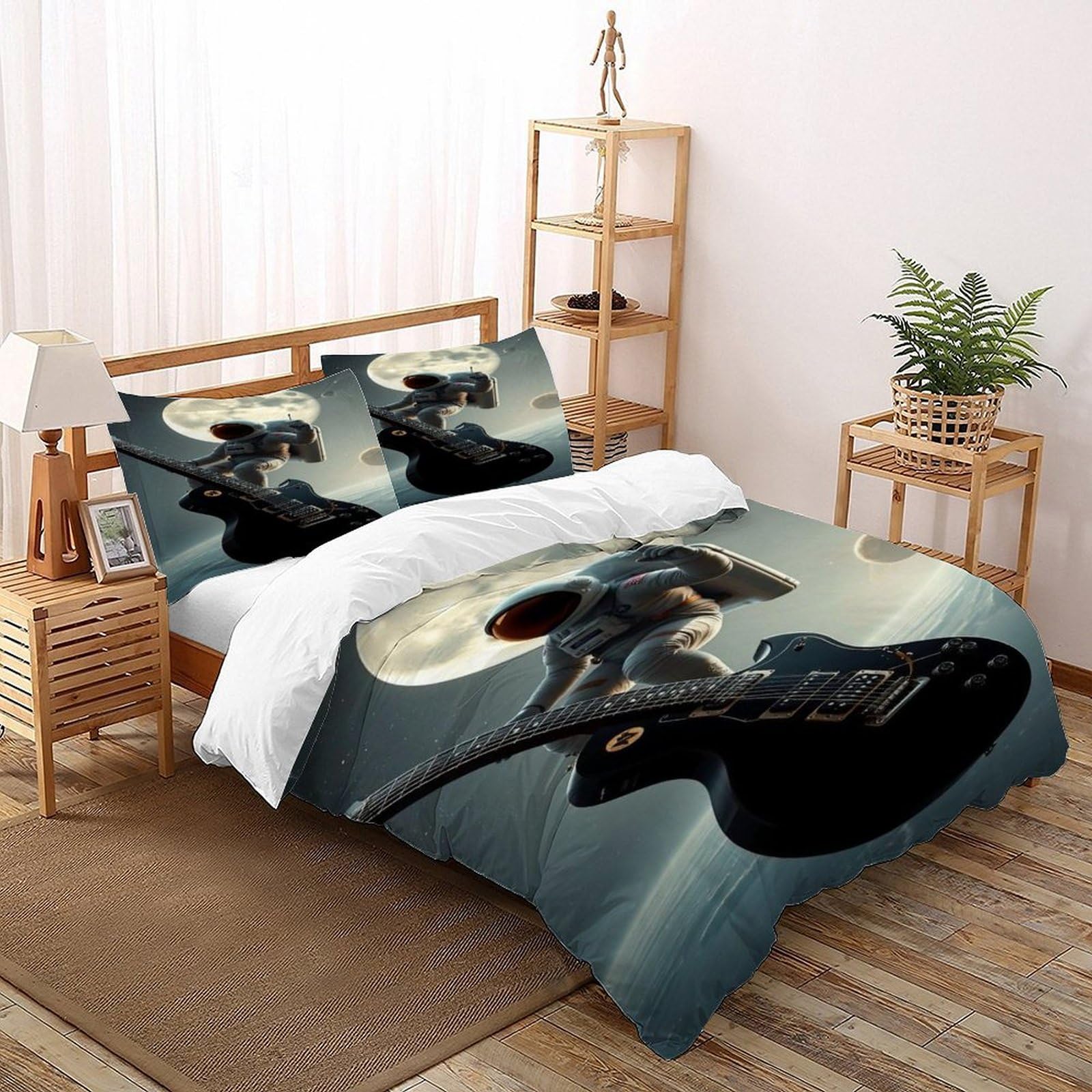 Housse de couette super king astronaute et guitare 260x220cm avec 2 taies d'oreiller