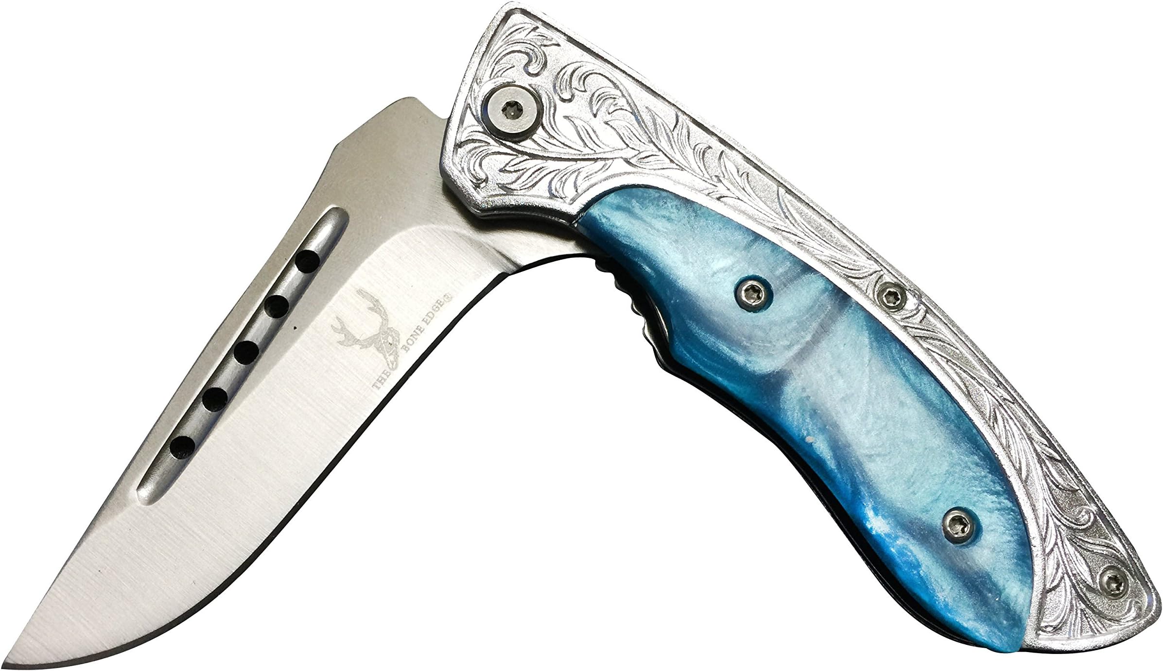 Best Folding Knife Spring Assisted Pocket Knife with Clip. Custom Silver Folding Knife for Hunting and Tactical. New Rescue Knife Survival Stainless Steel Blade Open Case Knives for Camping and Outdoors. Eye Catching Special Blue Handle Design