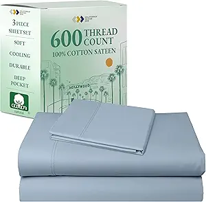 California Design Den Luxury Twin XL Sheet Set - 100% Cotton, 600 Thread Count Deep Pocket XL Twin Sheets, Soft Hotel-Quality Bedding with Sateen Weave - Blue