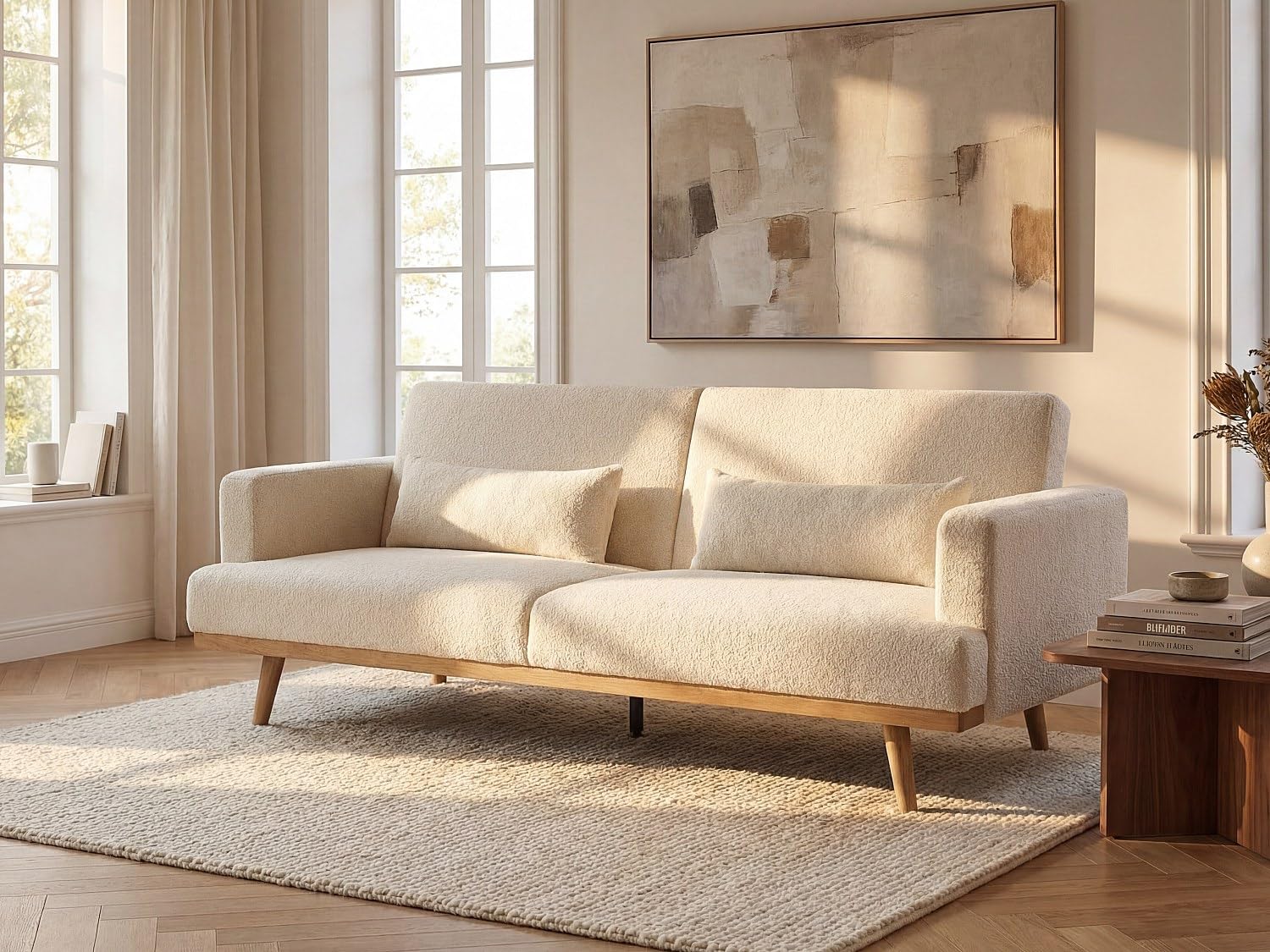 Klappsofa 3-Sitzer mit Schlaffunktion - Bouclé-Stoff - Weiß - ESME