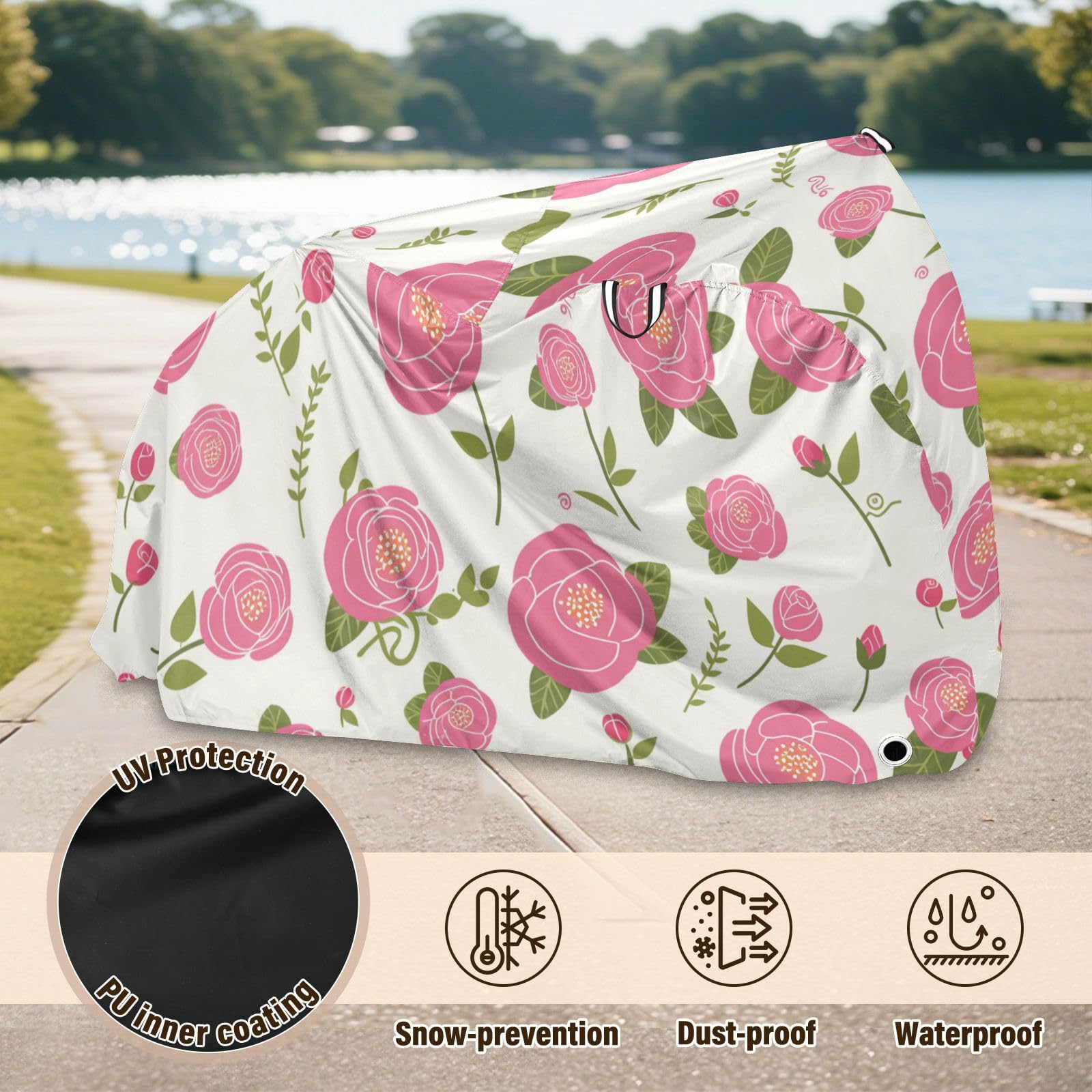 Housse de vélo imperméable avec trous de verrouillage pour intérieur ou extérieur - Convient à la plupart des vélos de vélo - Rose pêche