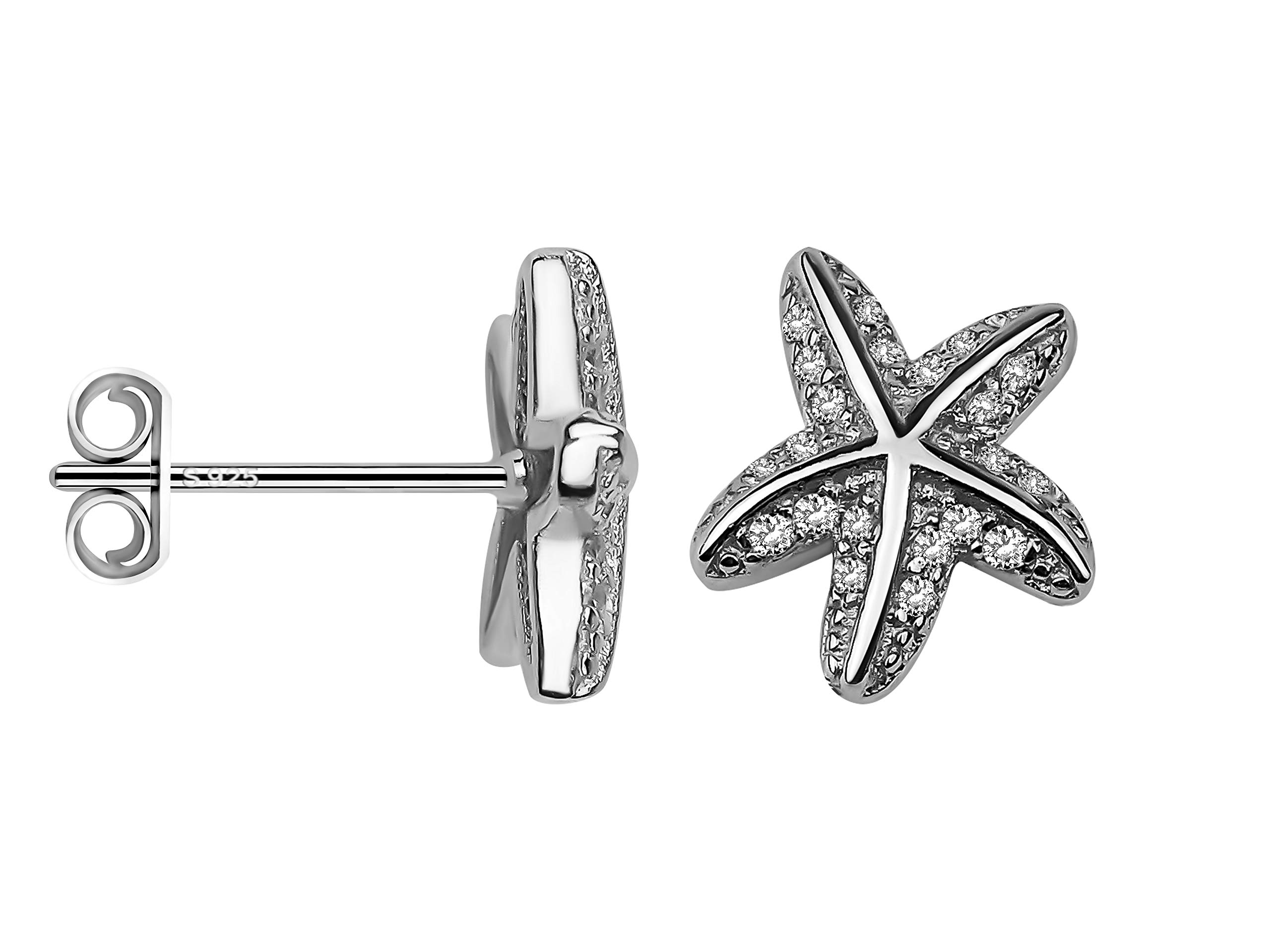 Sofia MilaniSolid 925 Sterling Silver Earrings for Women - with Zirconia Stones - Starfish Stud Earrings - 20575