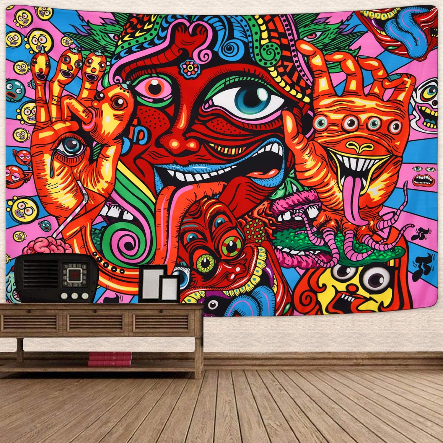 Sevenstars Psychedelic Arabesque Tapestry Mysterious Hippie Tapestry Abstract Retro Pattern Trippy Tapestry Fantasy Magical Fractal Tapestry for Room