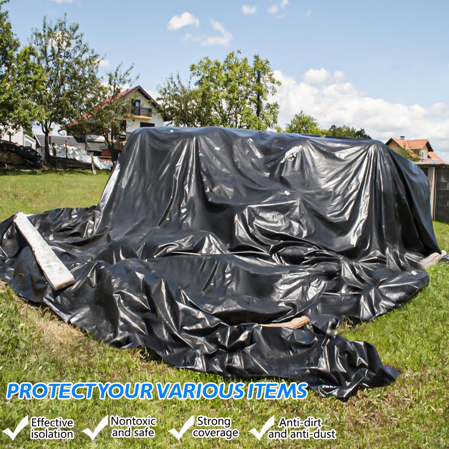 Gewächshausfolie Schwarz, 2m X 6m Polyethylen Folie, 4 mil Plastikfolie Reißfest und Wasserdicht, Folientunnel für Gartenarbeit Tomatenhaus Treibhaus Folie
