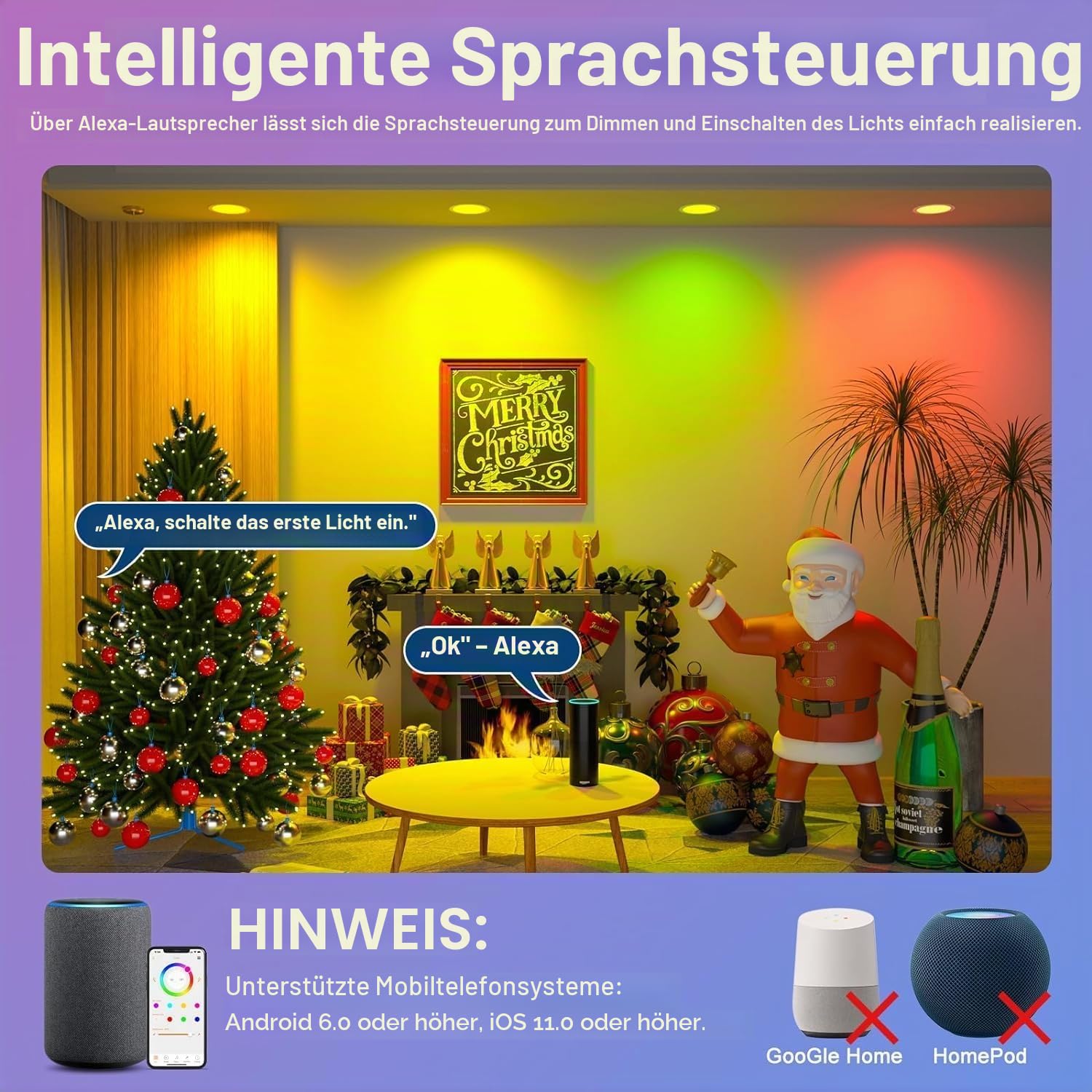 Smart LED Einbaustrahler Flach 8W LED Spots 230V, IP44 Bad Einbauleuchten 68mm Kompatibel mit Alexa, Warmweiß & RGB Bluetooth Deckenspots Farbwechsel für Wohnzimmer Schlafzimmer Küche, 6er Set