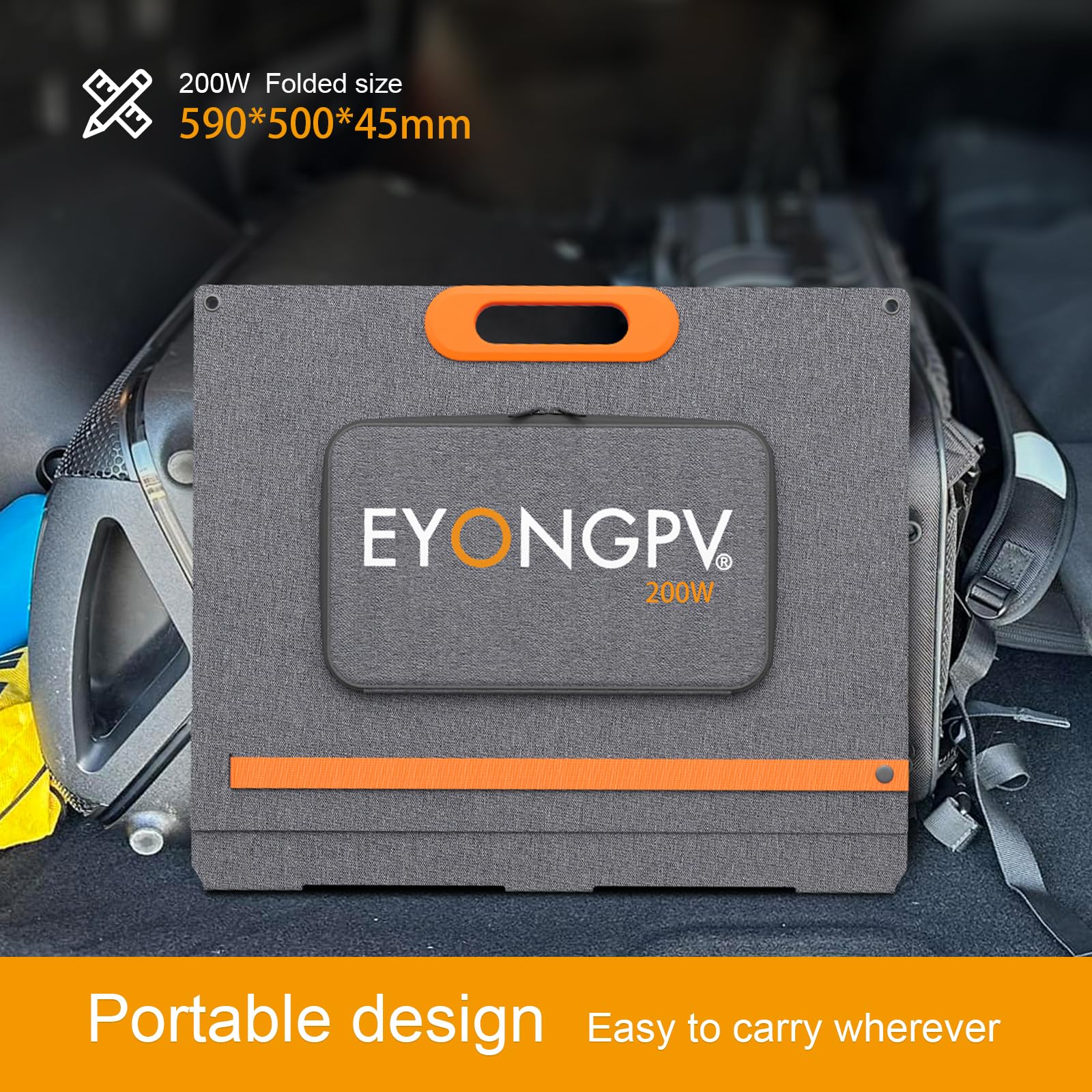 EYONGPV Składany panel słoneczny 200 W, 26% ogniw HPBC, wodoodporna przenośna ładowarka solarna IP65 z wyjściem Andersona 30 A i kablem 4,5 m, do kampera, kempingu, elektrowni zewnętrznych