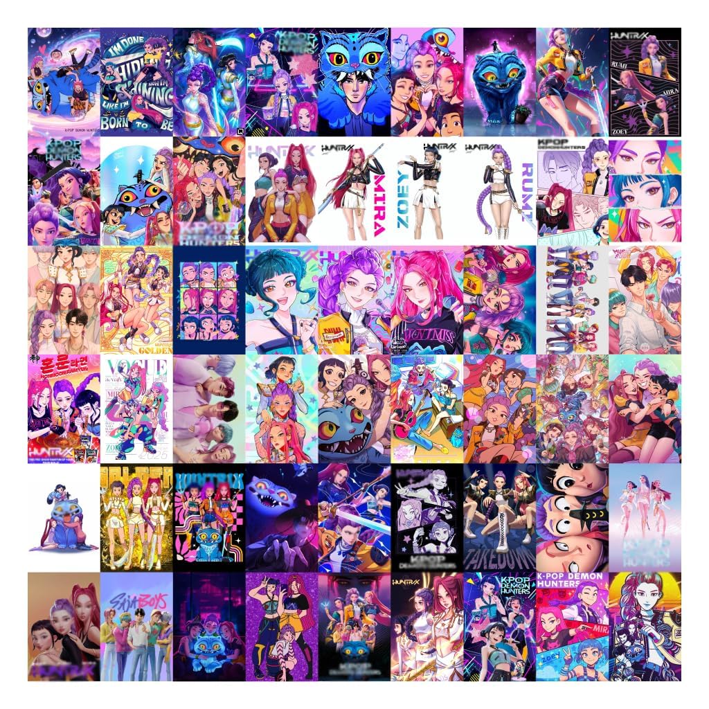 54 pcs Kpop Demen Hunter Wall Collage Kit | 54 Premium 300 GSM Posters 4×6 Inch | Aesthetic Room Decor | Self Adhesive Tissue Tape Included | Thick Vibrant Prints for Bedroom, Dorm, Gaming Room