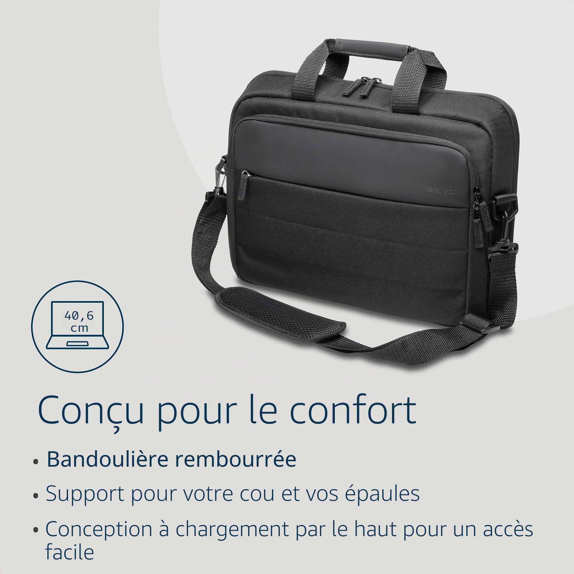 KENSINGTON EQ - Sacoche pour Ordinateur Portable 16", Sac pour PC Compartimenté avec Bandoulières Matelassées, Design à Clapet, Fabriqué à partir de Bouteilles en Plastique Recyclées (K60390WW)