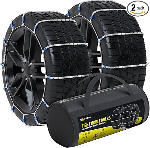 Tire Chain Cables For Snow & Ice, Fits Passenger Cars & Some SUVs, Constructed to Provide Maximum Traction & Grip - Set of 2 (Small)