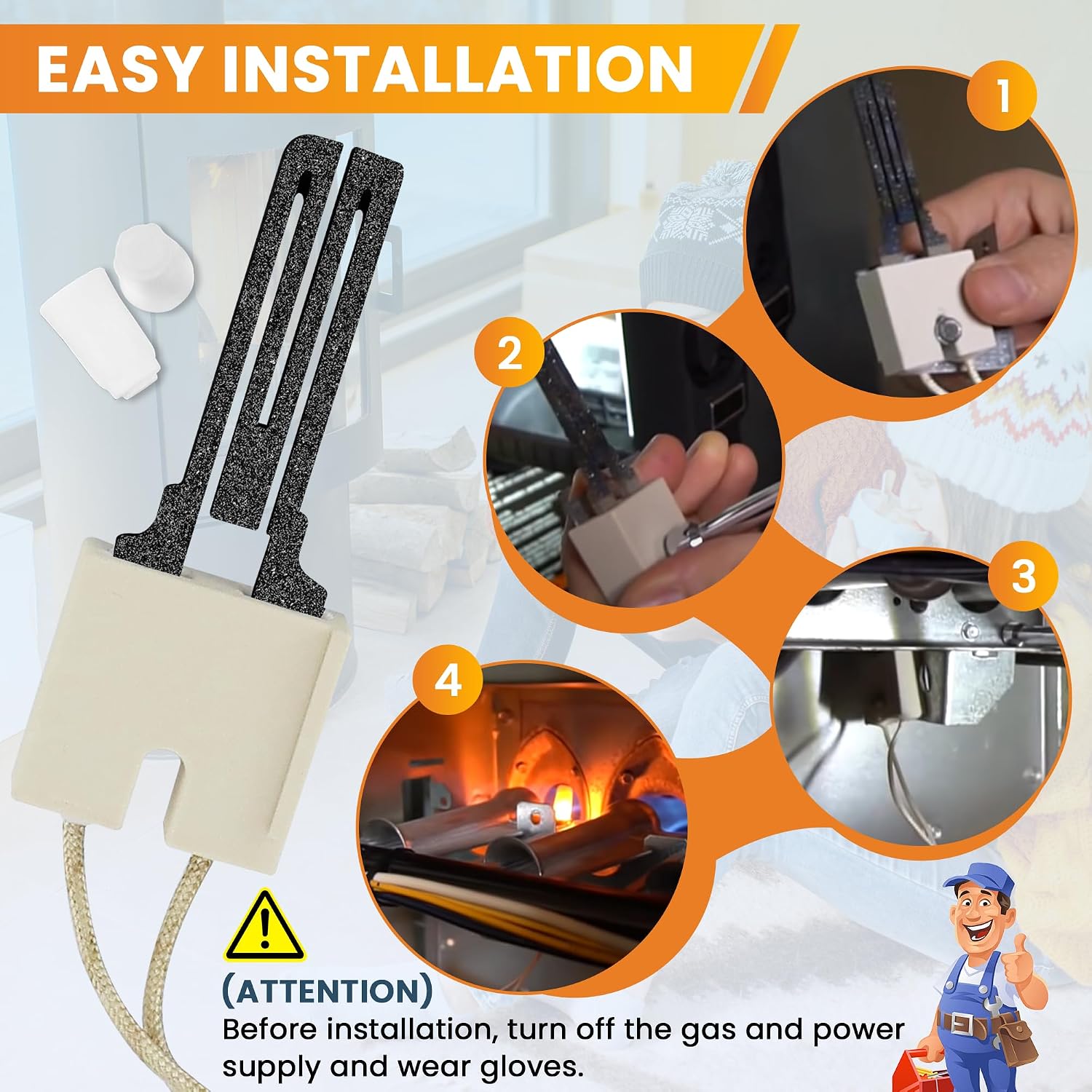 62-22868-93 Furnace Ignitor Replacement For R-heem R-uud Igniter, Hot Surface Ignitor with Plug Replace 62-22868-82 62-22441-01 62-22868-02 025-32625-000 No-rton 271N By Fetechmate