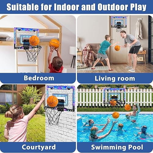 Vista 40 de Juego de mini aros de baloncesto para interiores con 4 bolas para niños y adultos para puerta y pared con accesorios completos de baloncesto, Mini