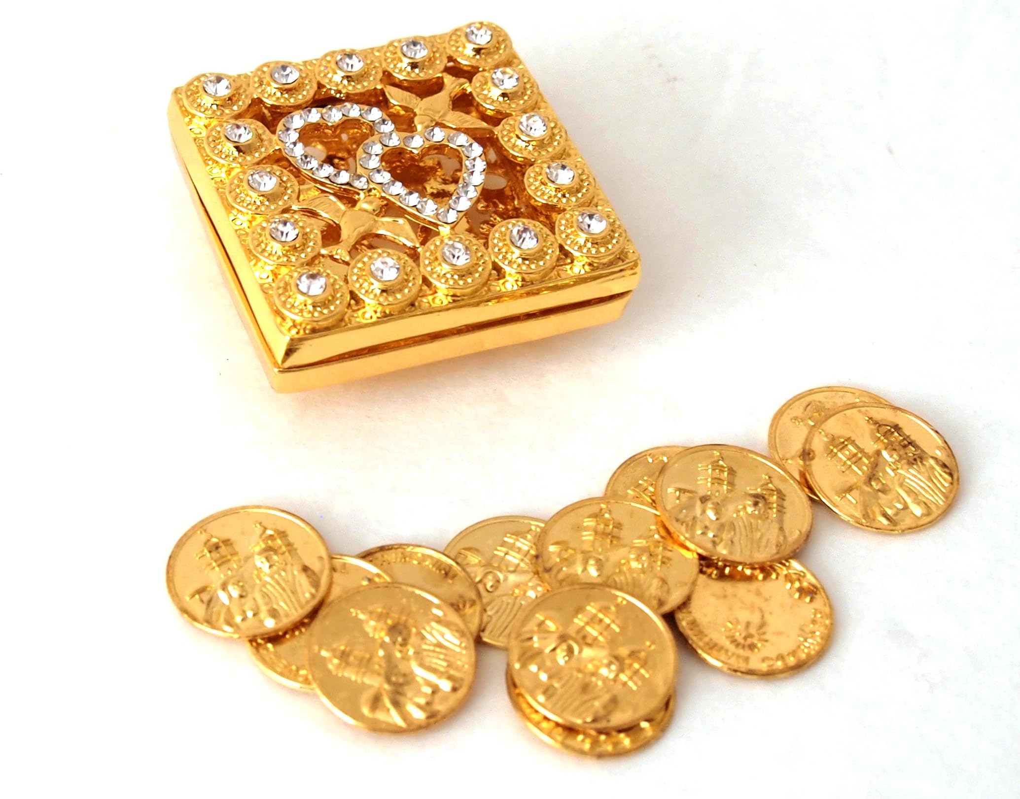 Gold Square Rhinestone Wedding Arras with Unity Coins Set 1.9-in