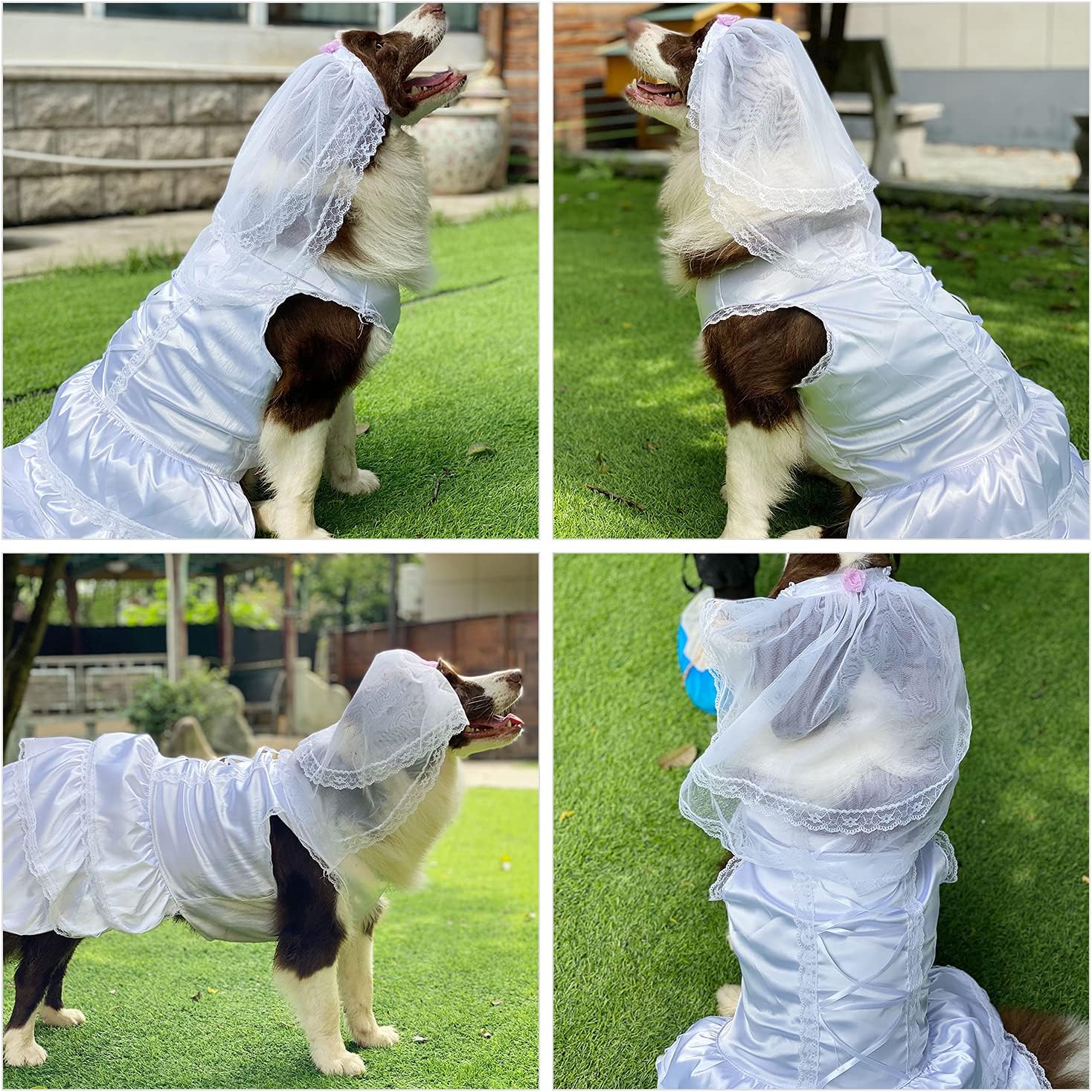 Dog Wedding Dress with Head Pieces, Luxury Lace Dog Bride Costume Soft Comfortable Dog Wedding Party Dress Bride Pet Apparel for Small Medium Large Dogs White XXL