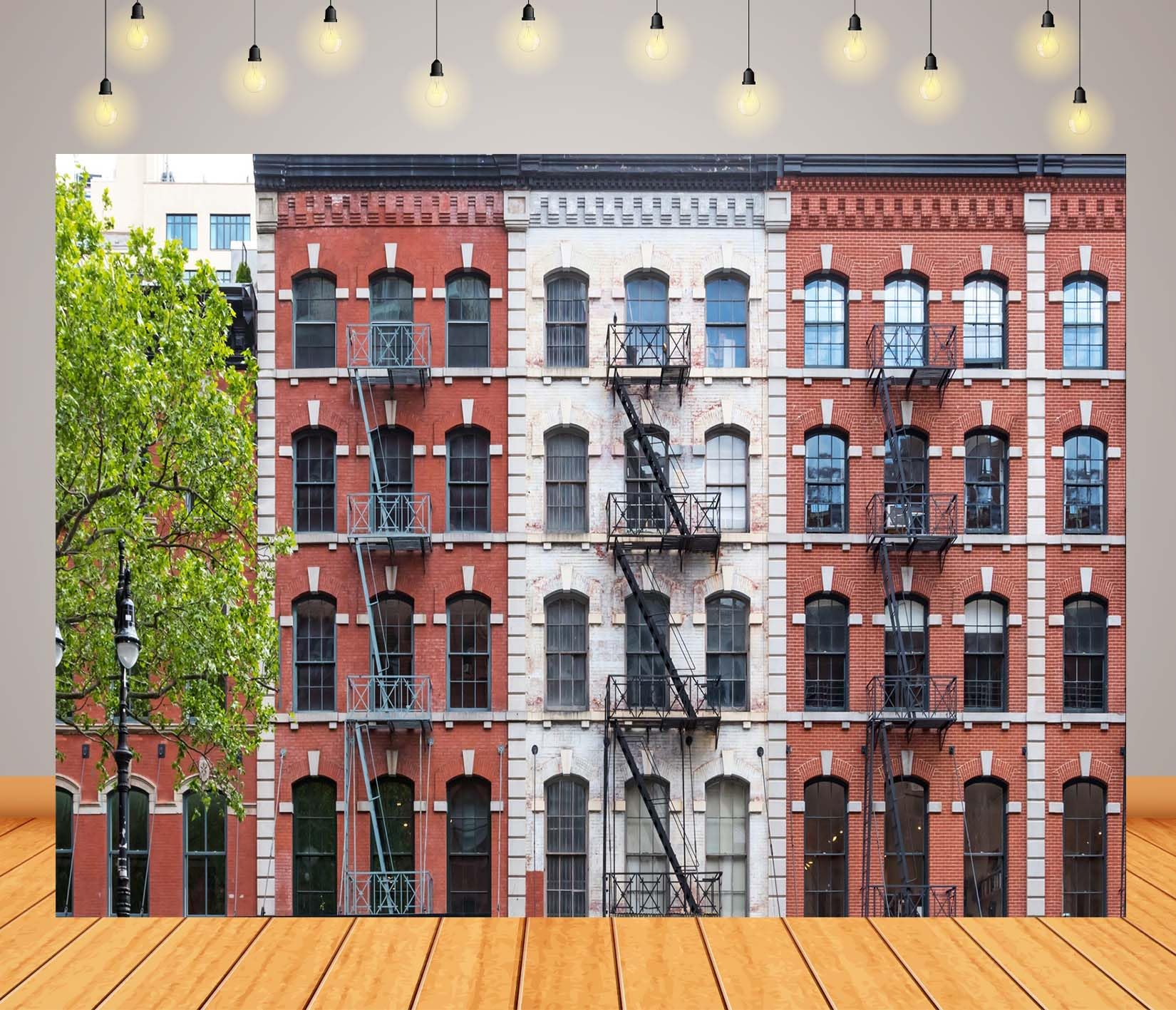 BELECO 10x8ft Fabric New York City Old Buildings Backdrop Block of Historic Apartment Buildings with Windows and Fire Escapes, Tribeca Neighborhood of