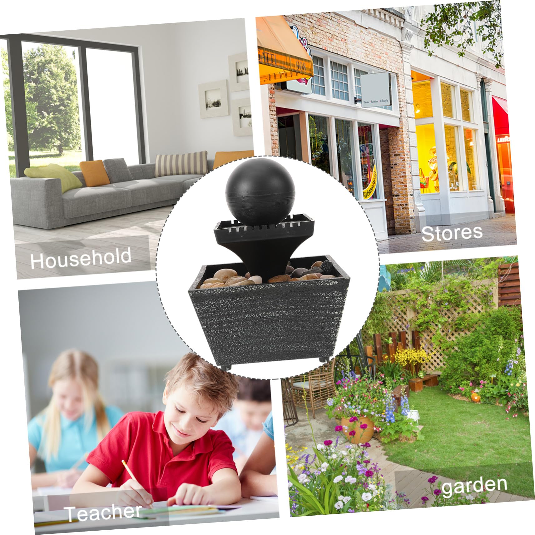 Fuente Decorativa de Agua de Mesa en Resina Negra Estilo Chino Pack de 2 Piezas Pequeña Fuente Zen para Decoración de Oficina y Hogar