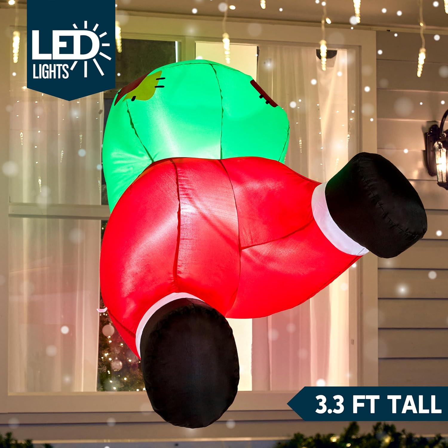Joiedomi 3.3 FT Tall Christmas Inflatable Santa Stuck Broke Out from Window, Blow Up Inflatable with Build-in LED for Window Decor, Xmas Party, Outdoor, Yard, Garden, Lawn Decoration