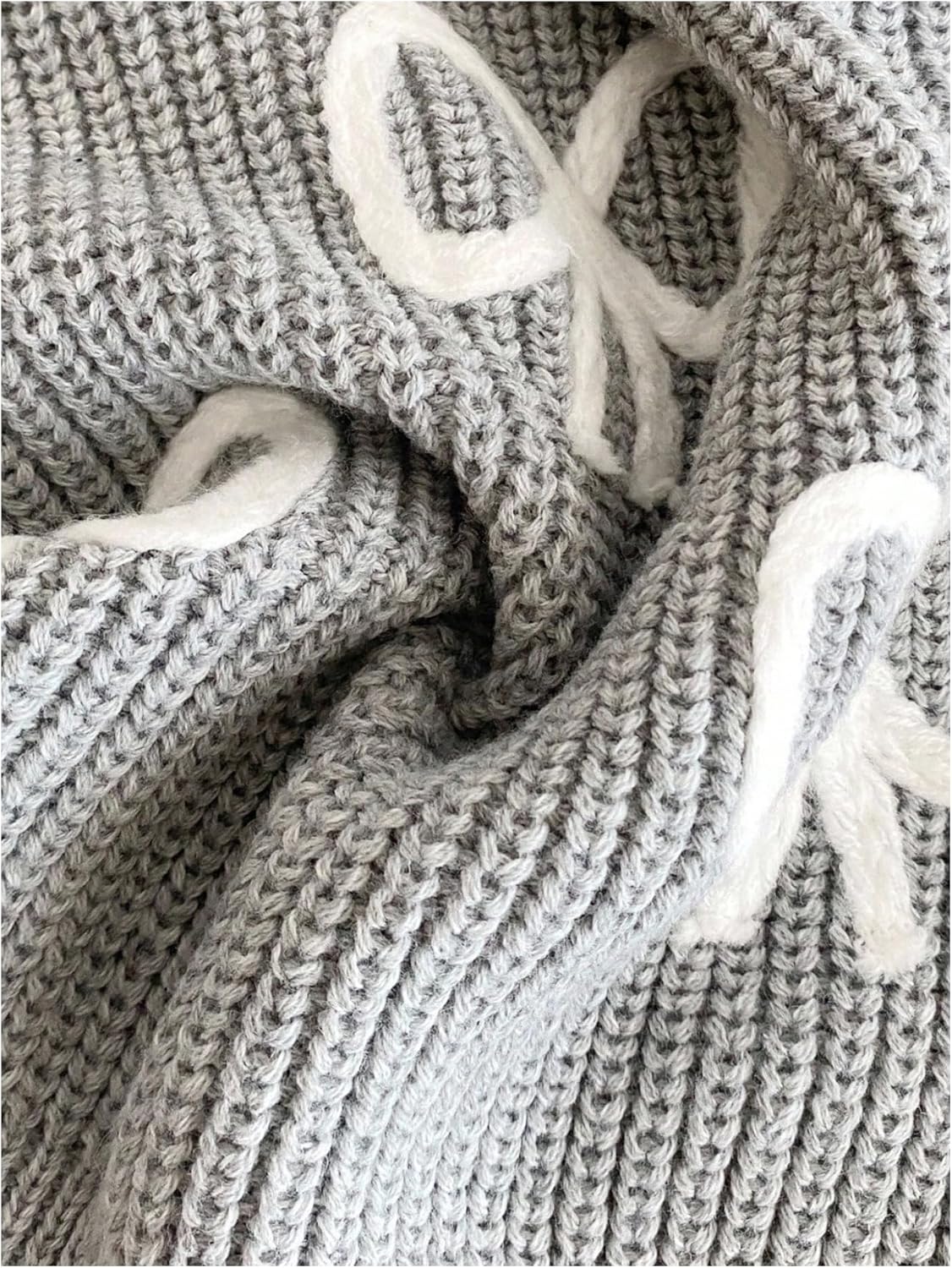 OYOANGLE Girl's Bow Cropped Sweater Bishop Long Sleeve Crewneck Drop Shoulder Knit Pullover Jumper Tops - Image 5