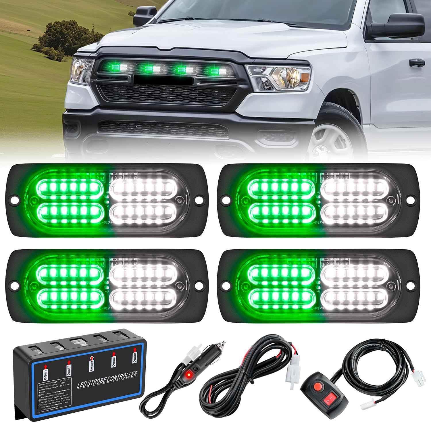 Nilight 4PCS LED Strobe Lights 12V 24V Sync Feature Green White