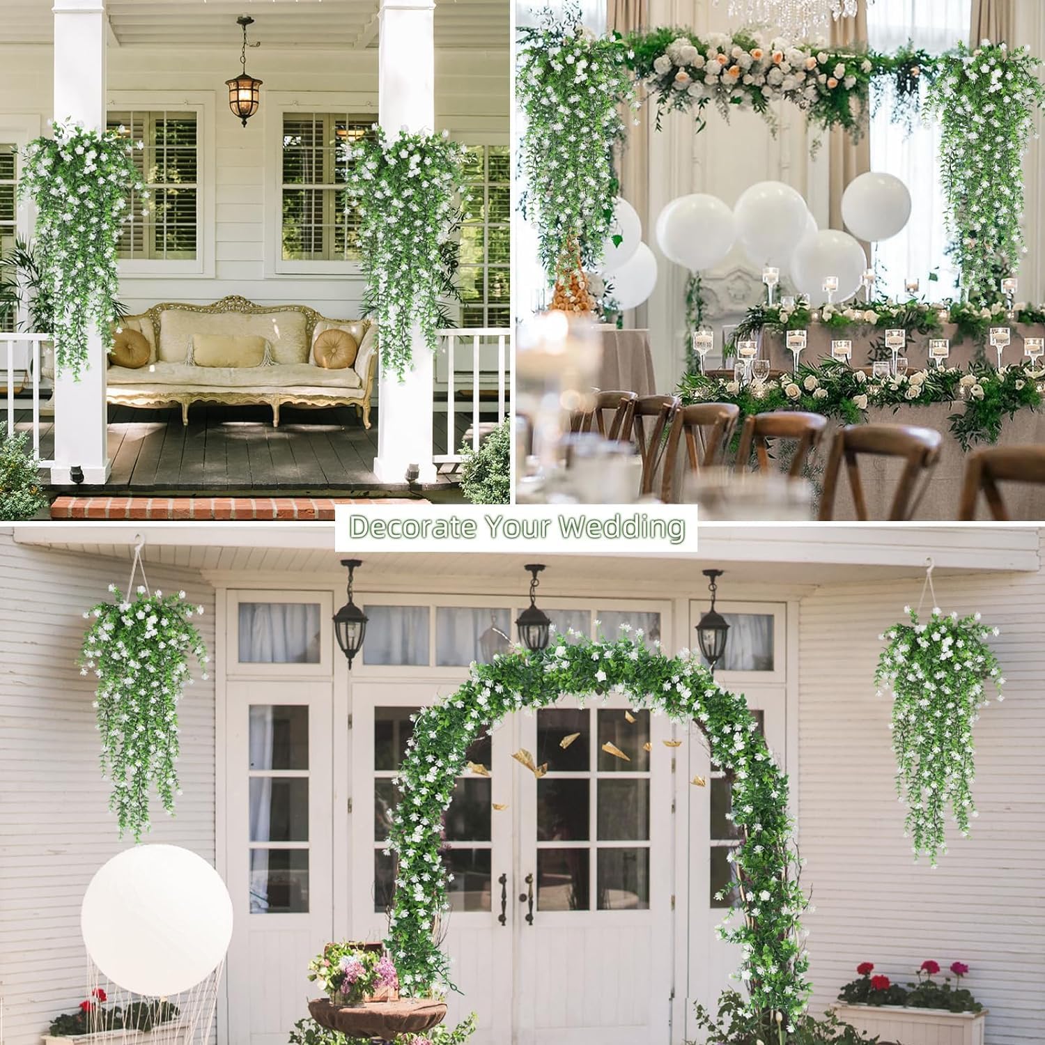 Artificial Flower Fake Hanging Eucalyptus Flower for Home Decoration, White Color 3Pcs - Image 4